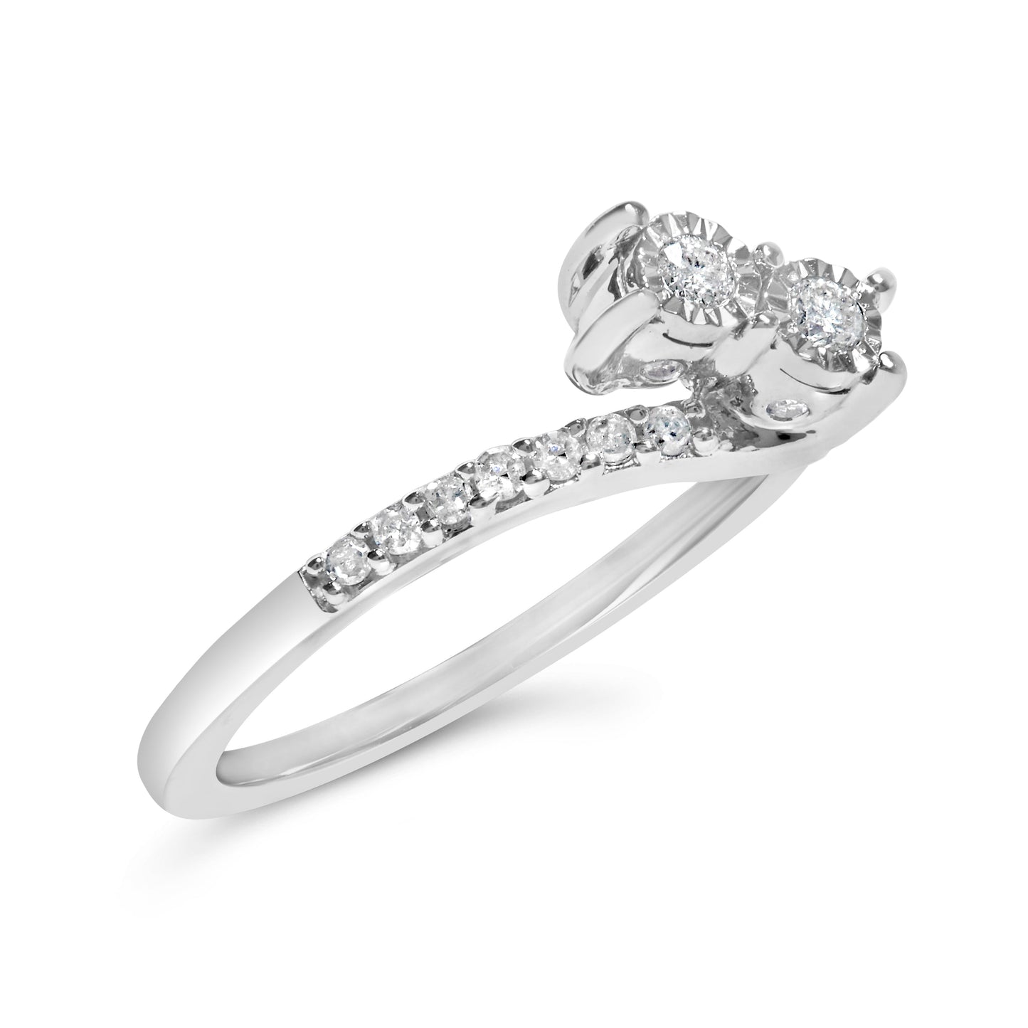 10K White Gold 1/4 Cttw Two-Stone Diamond Bypass Engagement Ring