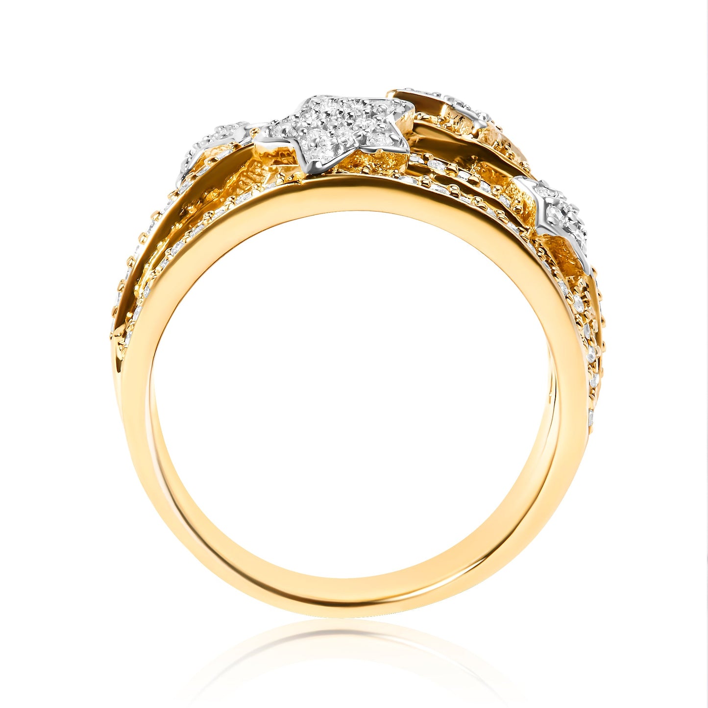 18K Yellow Gold Plated .925 Sterling Silver 3/4 Cttw Diamond Star and Galaxy Ring Band