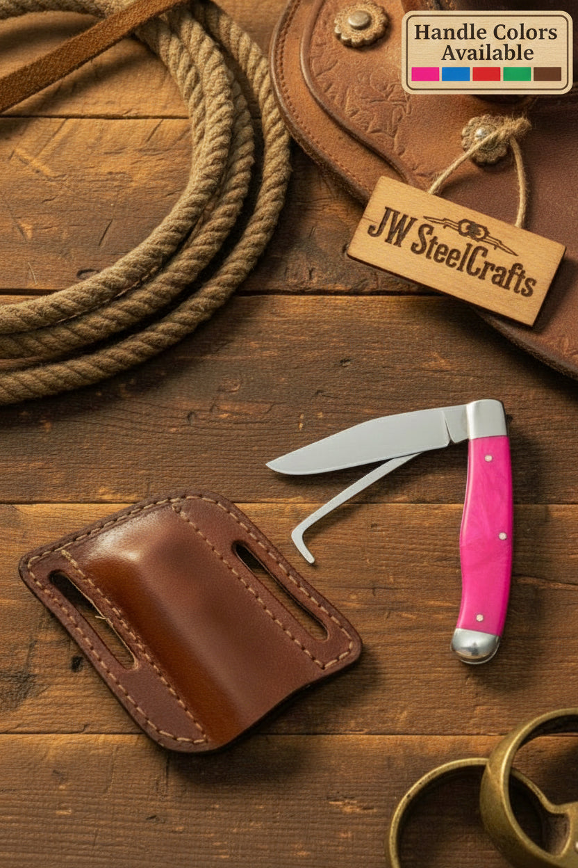 Pink Folding Stockman Knife 7" Handmade Pink Resin Nickel Bolster