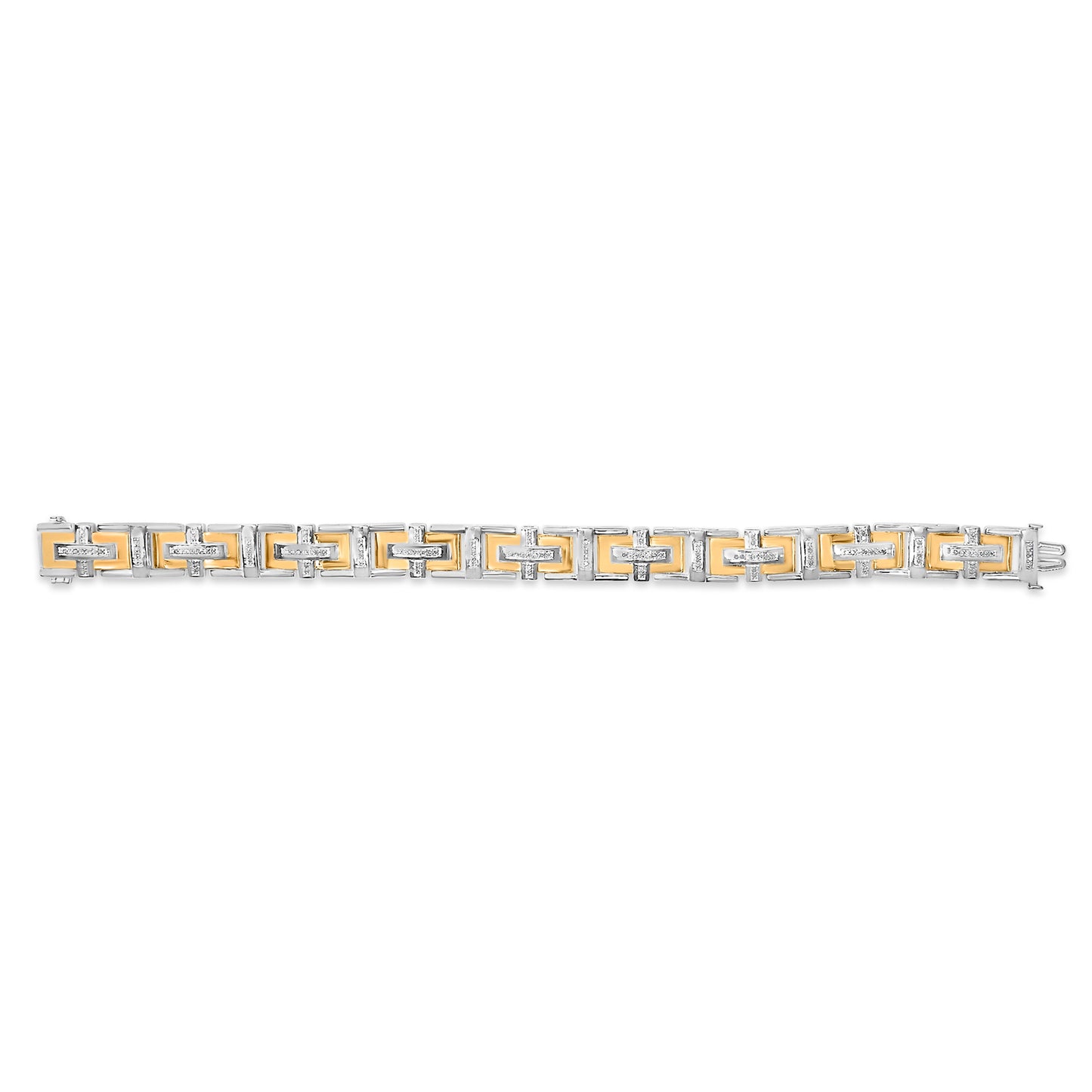 Men's 10K Yellow Gold Plated Silver Diamond Accent Geometric Link Bracelet