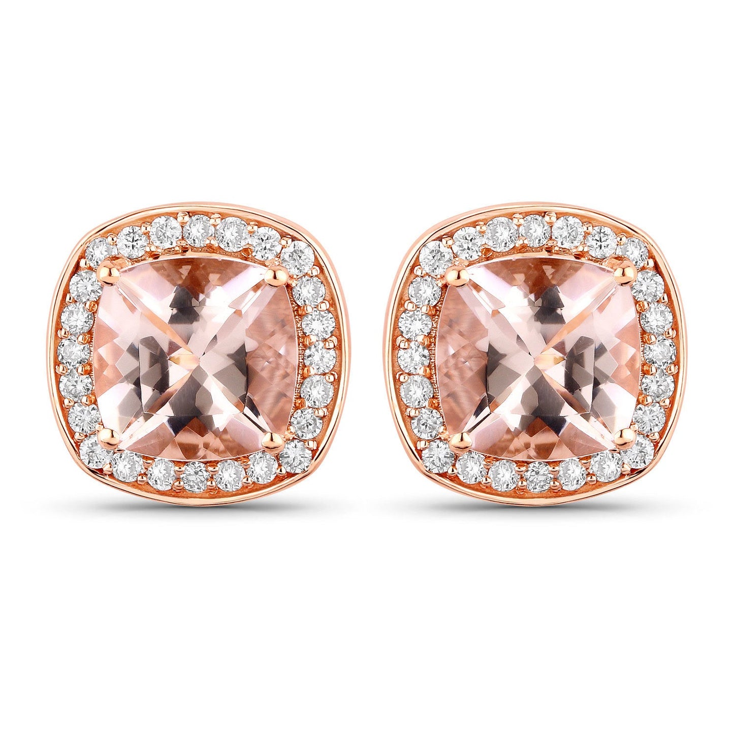 2.71 Carat Genuine Morganite and White Diamond 14K Rose Gold Earrings