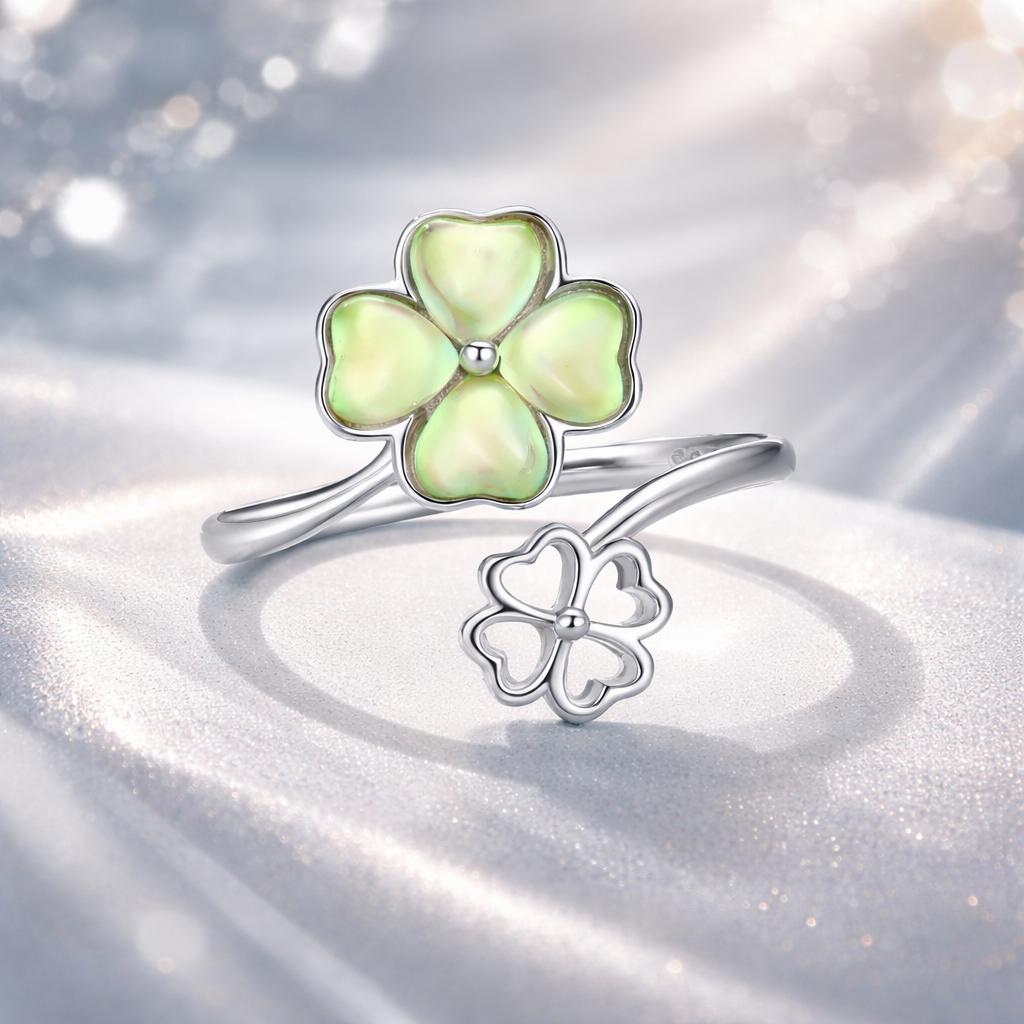 925 Sterling Silver Transparent Glass Ring for Women