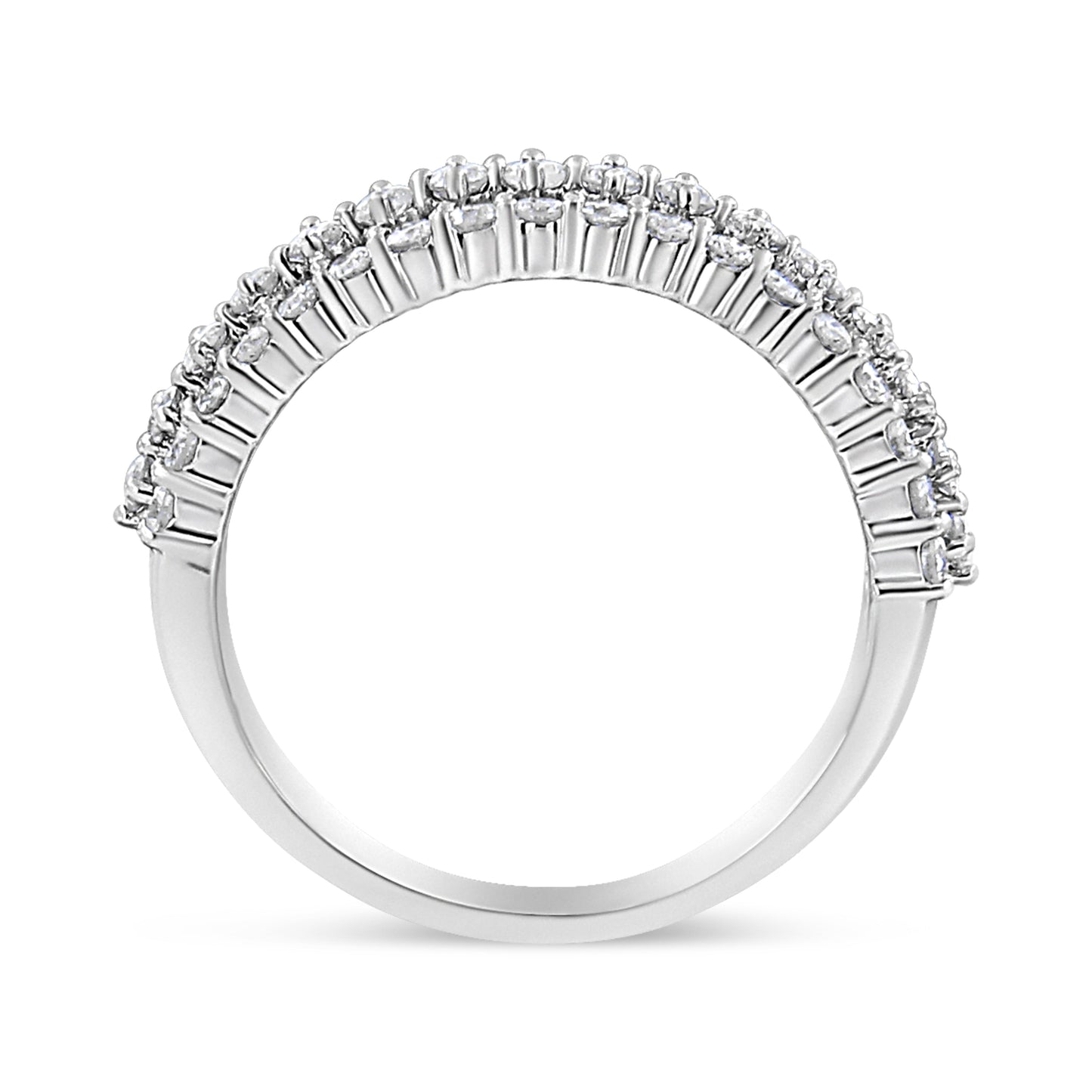 14K White Gold 1.0 Cttw Prong Set Round Diamond Split Shank Three Row Band Ring (H-I Color, I2-I3 Clarity) - Size 6