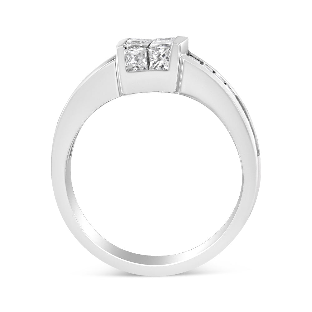 14K White Gold 2 3/4 Cttw Invisible-Set Princess and Channel-Set Baguette Diamond Step Up Cocktail Ring (G-H Color, SI1-SI2 Clarity) - Ring Size 9.25