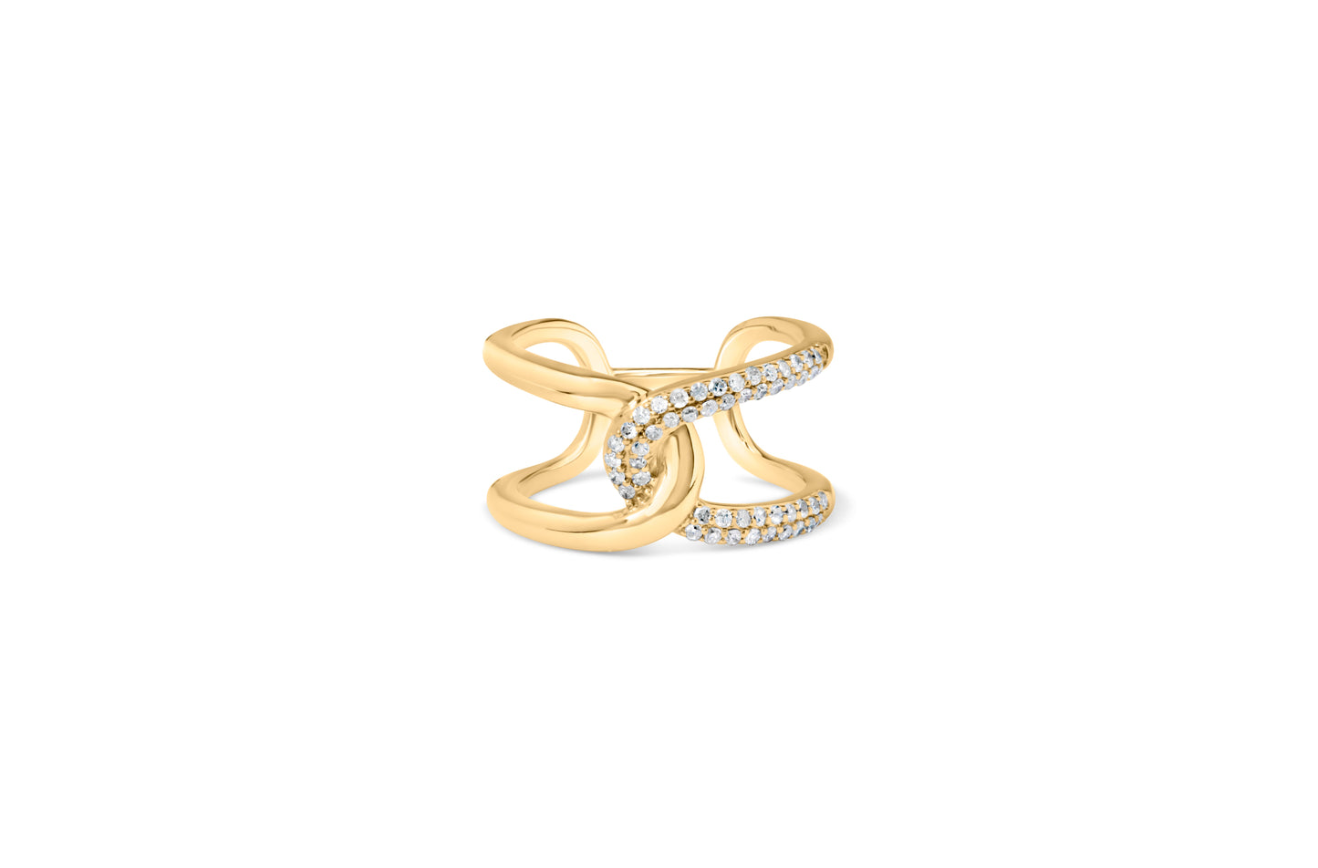 18K Yellow Gold Plated Sterling Silver 1/4 Cttw Diamond Open Crossover Band Ring