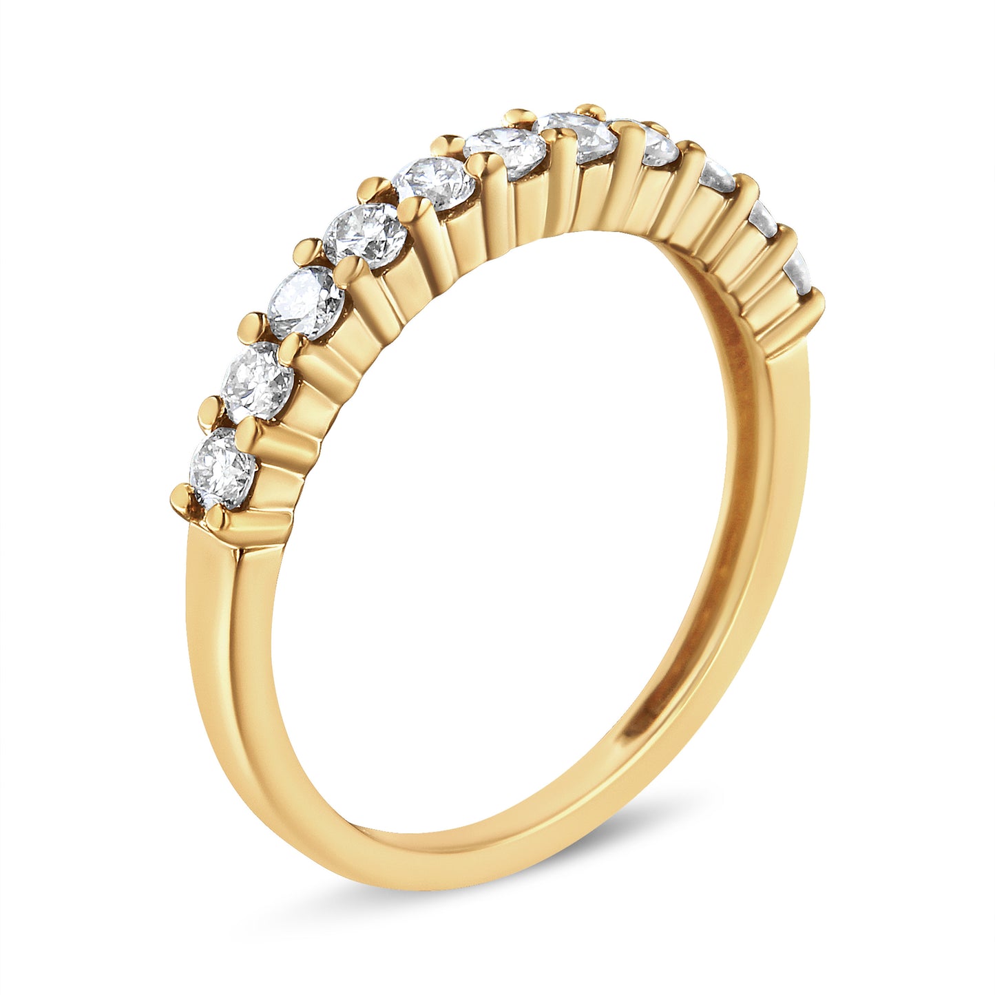 14K Yellow Gold Plated .925 Sterling Silver 1/2 cttw Shared Prong Set Brilliant Round-Cut Diamond 11 Stone Band Ring (J-K Color, I1-I2 Clarity) - Size 7