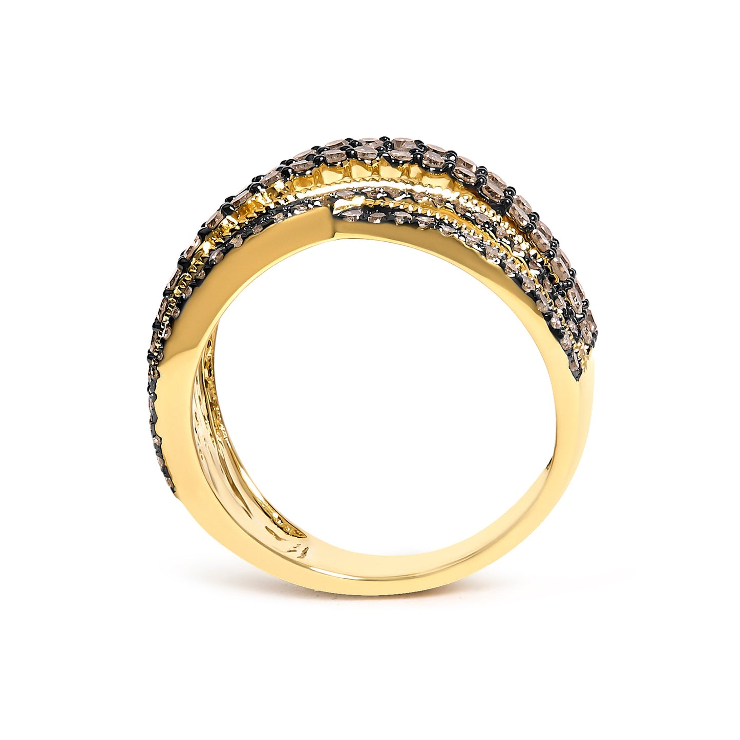 10K Yellow Gold Plated .925 Sterling Silver 1.0 cttw Champagne Diamond Highway Ring