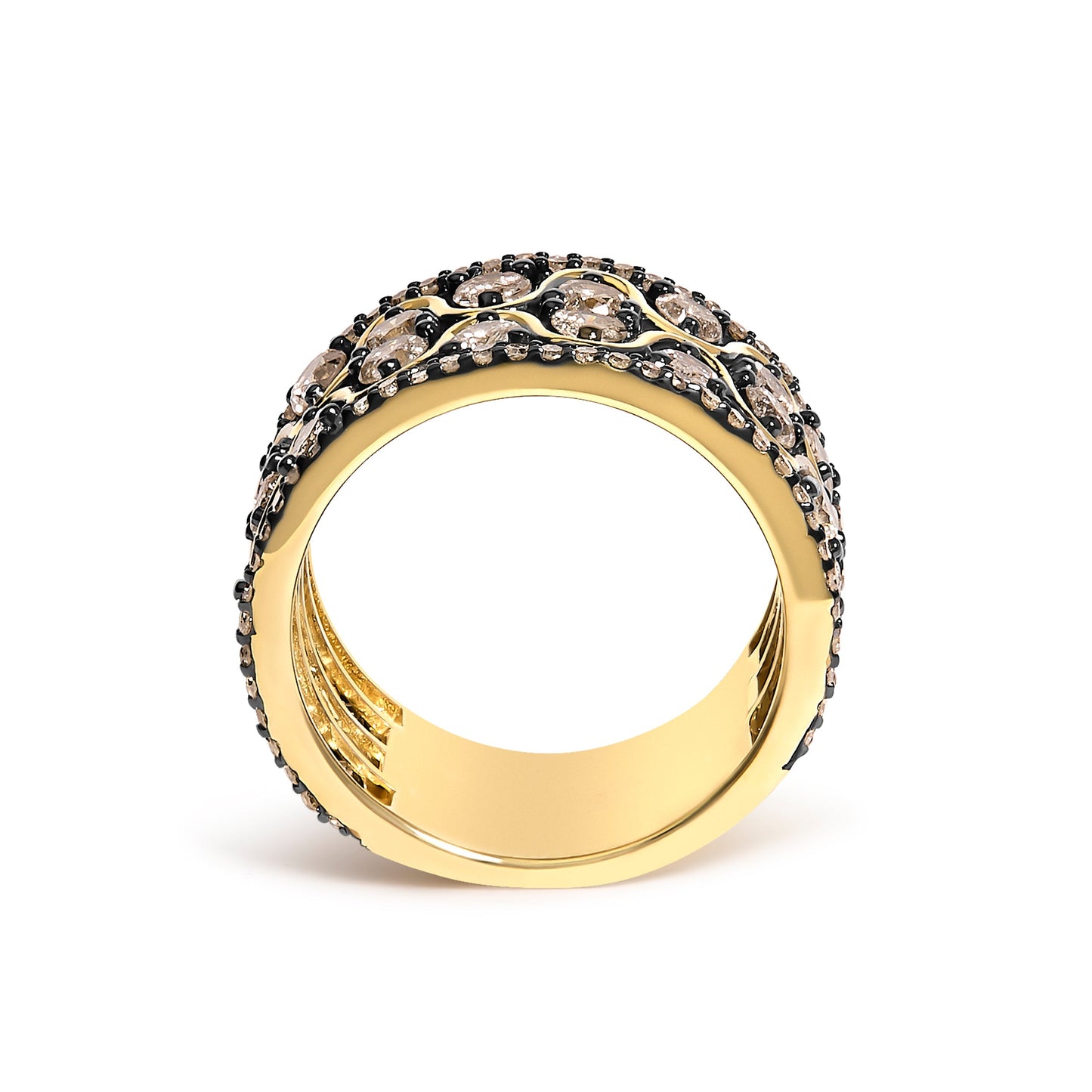 10K Yellow Gold Plated Sterling Silver 2-1/2 Cttw Champagne Diamond Wavy Band Ring