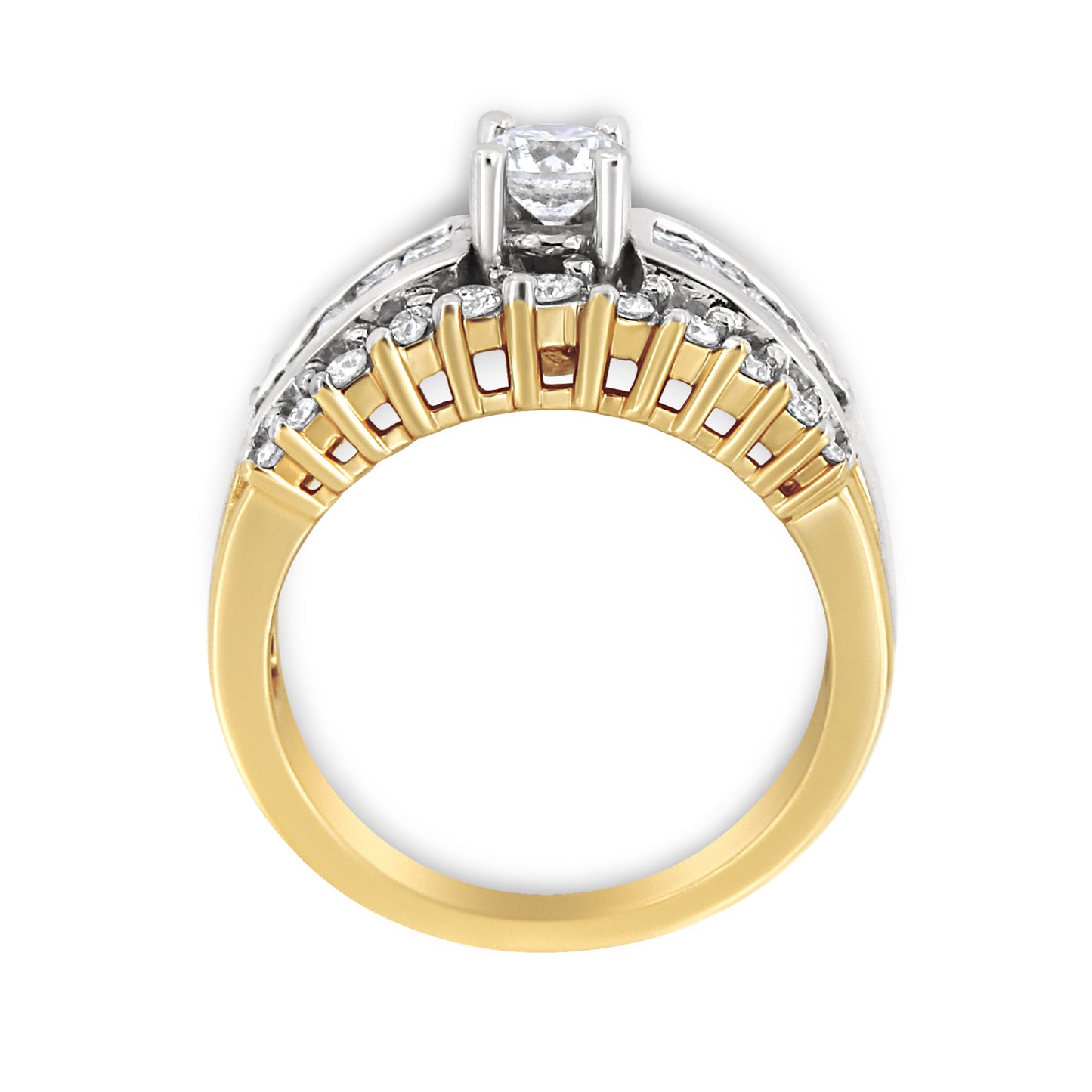 14K Yellow and White Gold 1 1/2 Cttw Round and Princess-Cut Diamond Band Ring (H-I Color, SI2-I Clarity)