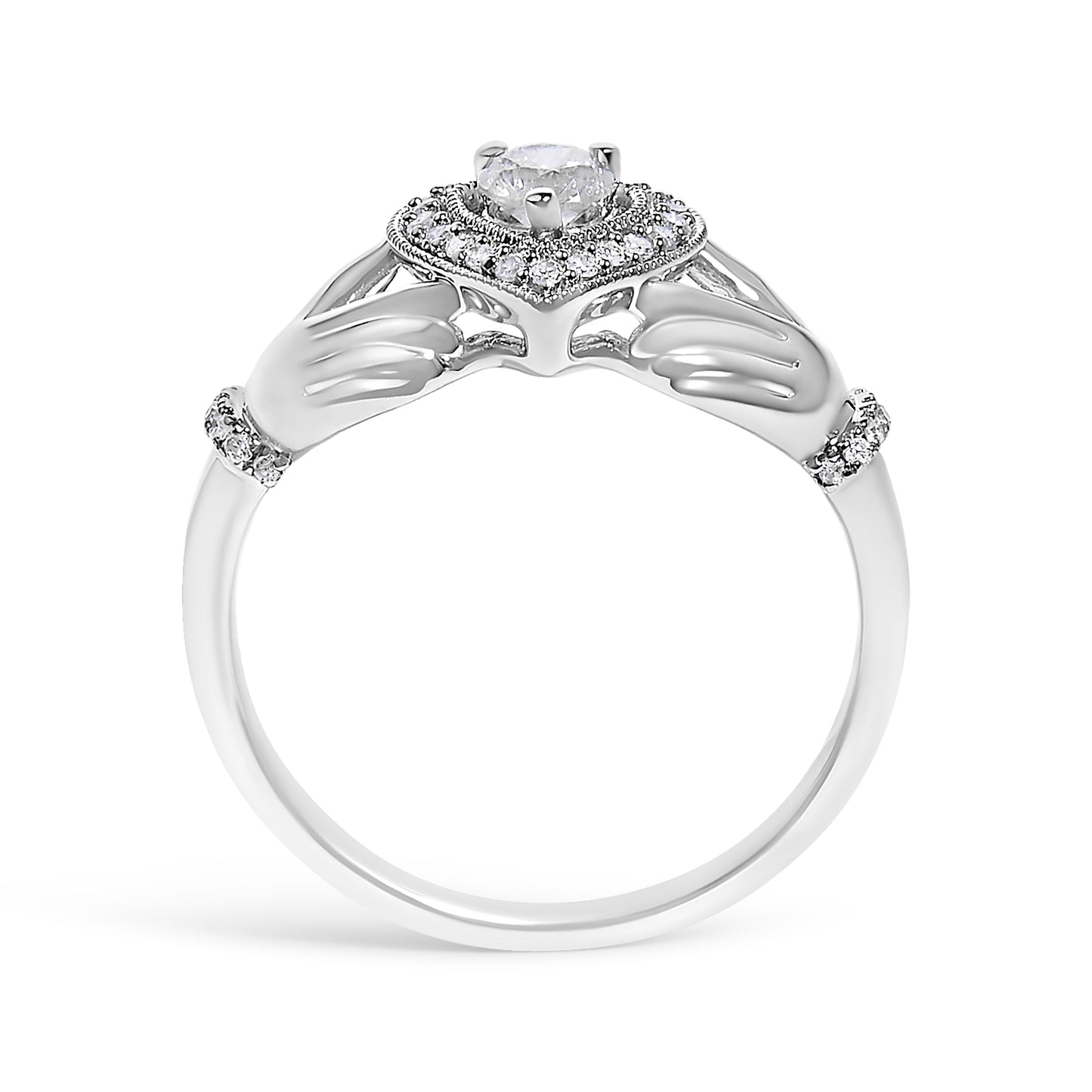 14K White Gold 3/8 Cttw Diamond Claddagh Heart Ring