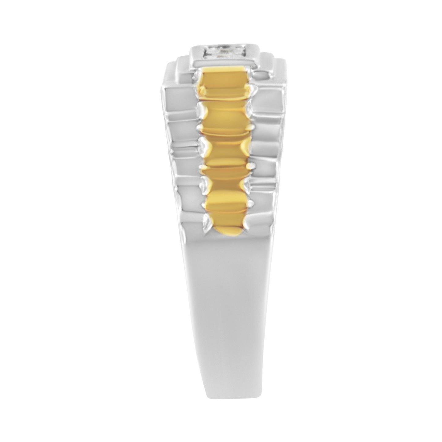 10K Yellow Gold Plated .925 Sterling Silver Diamond Accent Miracle-Set 3 Stone Ridged Band Gentlemen's Fashion Ring (I-J Color, I2-I3 Clarity) - Size 10