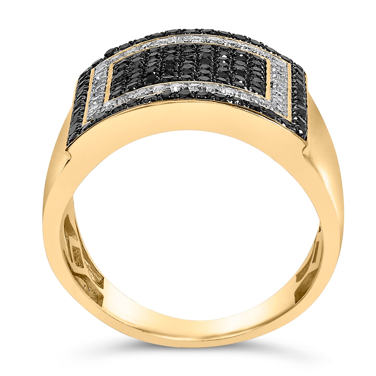Men's 10K Yellow Gold 1 1/4 Cttw White and Black Diamond Geometric Ring