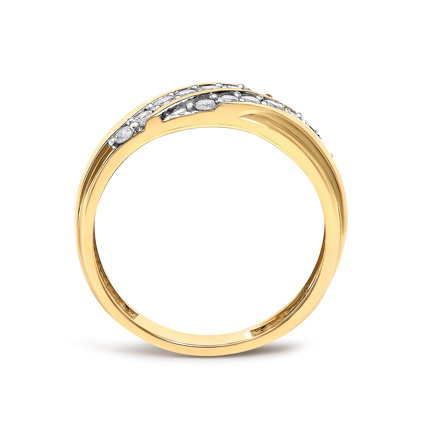 Men's 14K Yellow Gold Plated Sterling Silver 3/8 Cttw Diamond Crossover Band Ring
