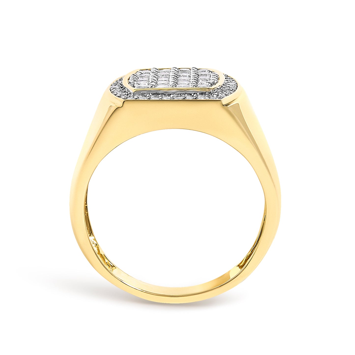 Men's 14K Yellow Gold Plated Sterling Silver 3/4 Cttw Diamond Cushion Head and Halo Band Ring