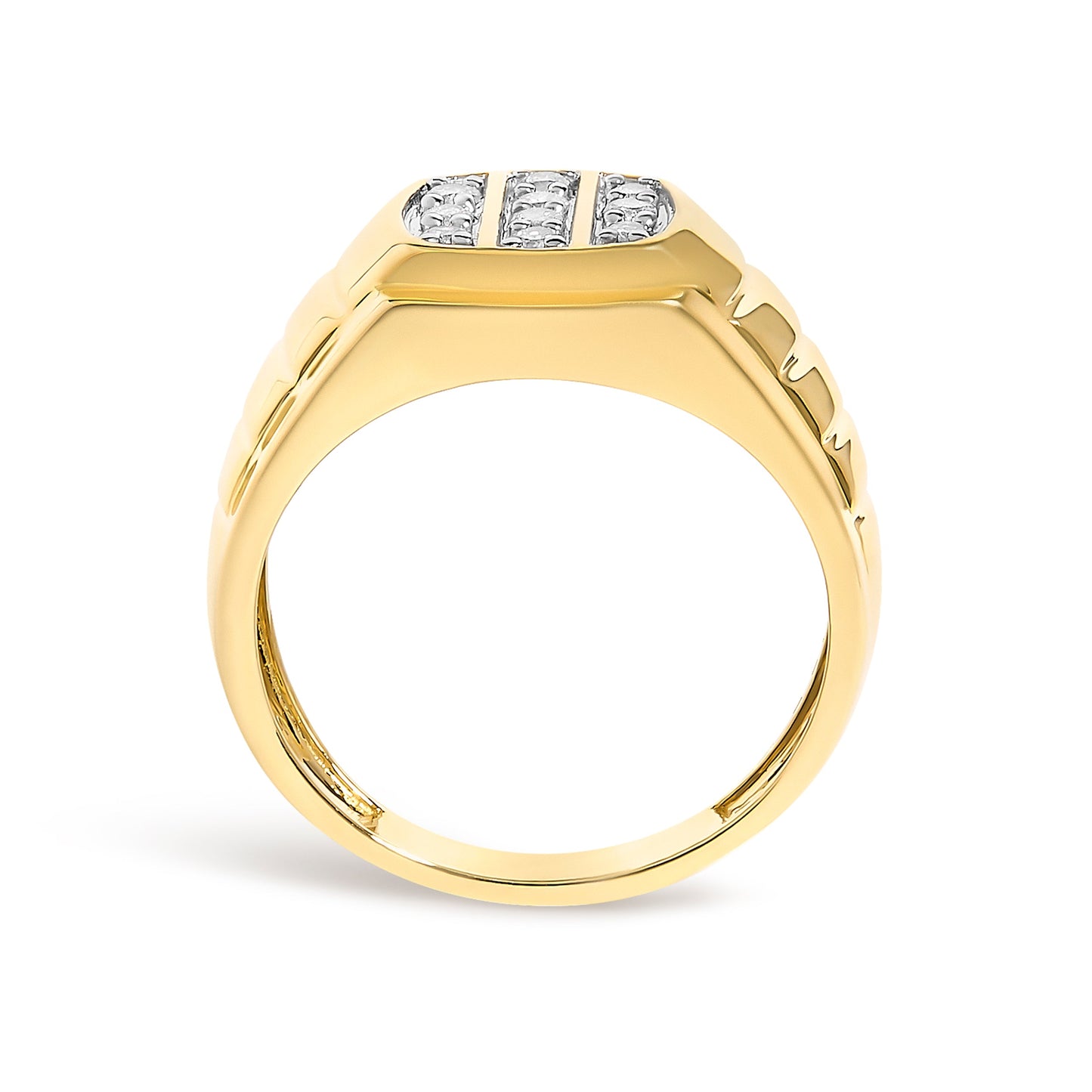 Men's 14K Yellow Gold Plated Sterling Silver 1/3 Cttw Diamond Grooved Band Ring