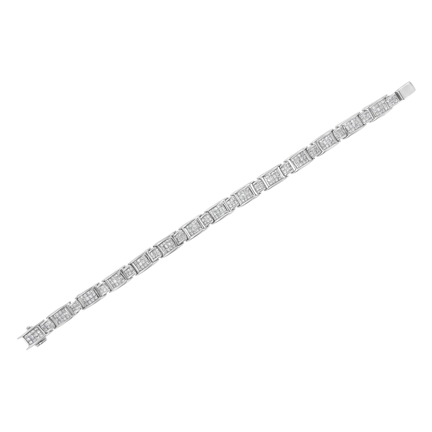 18K White Gold 5.0 Carat Princess Diamond Buckle Link Bracelet