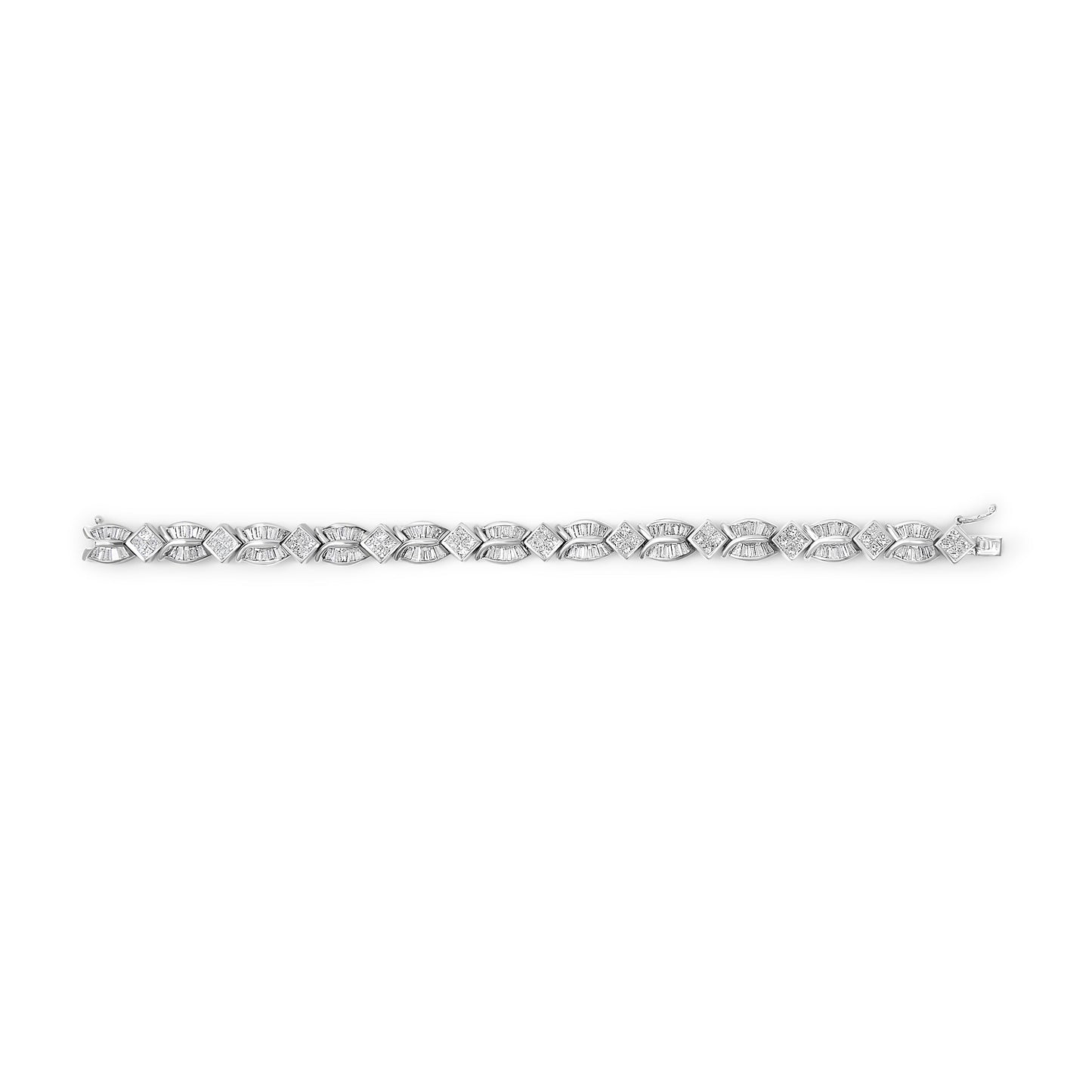 14K White Gold 8 5/8ct Cttw Princess and Baguette Diamond Geometric Twist Link Bracelet (G-H Color, VS1-VS2 Clarity) - 7"