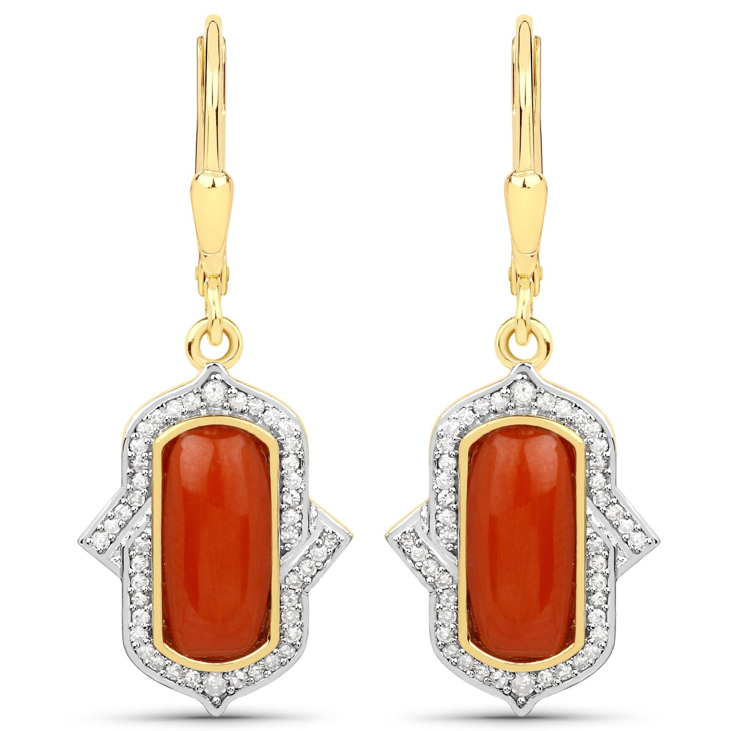 3.93 Carat Genuine Red Coral and White Diamond .925 Sterling Silver Earrings