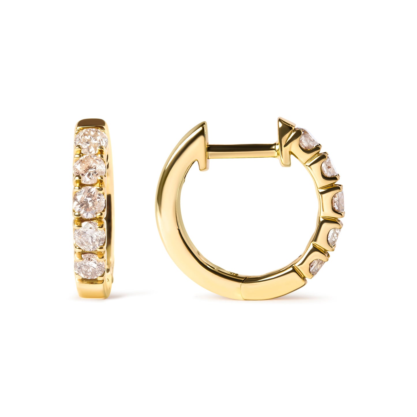 10K Yellow Gold 1/2 Cttw Round-Cut Diamond Hoop Earrings