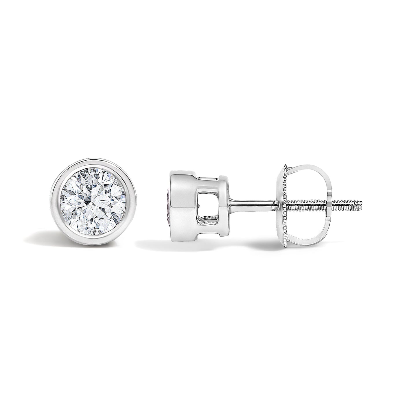 14K White Gold 1/2 Cttw Lab Grown Diamond Bezel Solitaire Stud Earrings