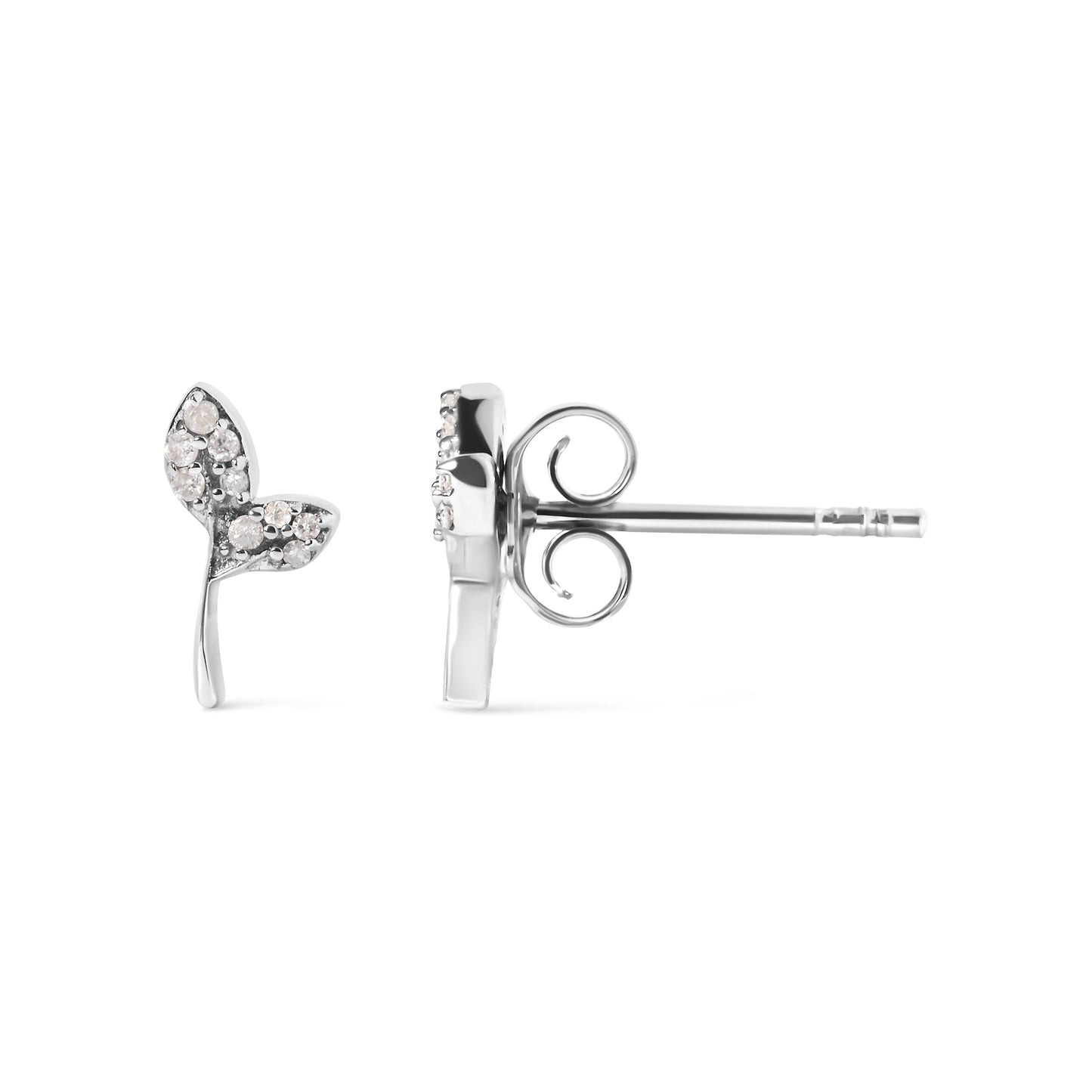925 Sterling Silver 1/16ct TDW Diamond Leaf Earrings