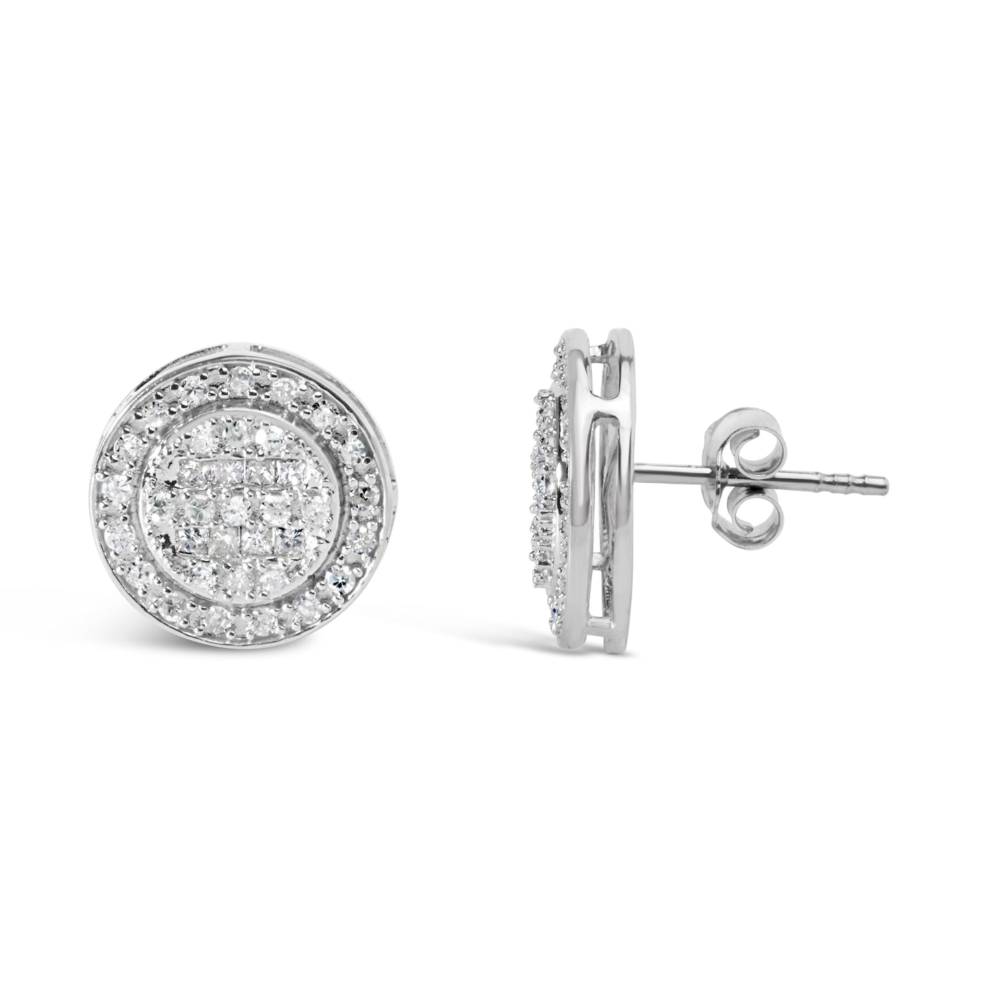 .925 Sterling Silver 3/4 Cttw Diamond Composite and Halo Stud Earrings (H-I Color, SI1-SI2 Clarity)