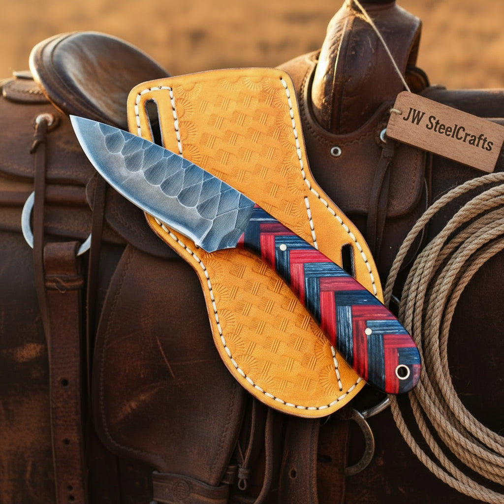 Old Glory Chevron Hunting Knife 8" Handmade Hammered Finish with Resin Handle