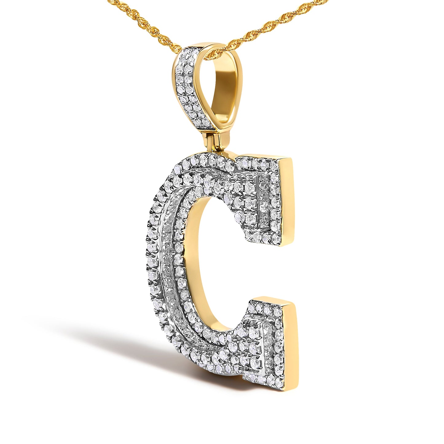 Men's 10K Yellow Gold 1 3/4 Cttw Diamond Letter C Initial Pendant Necklace