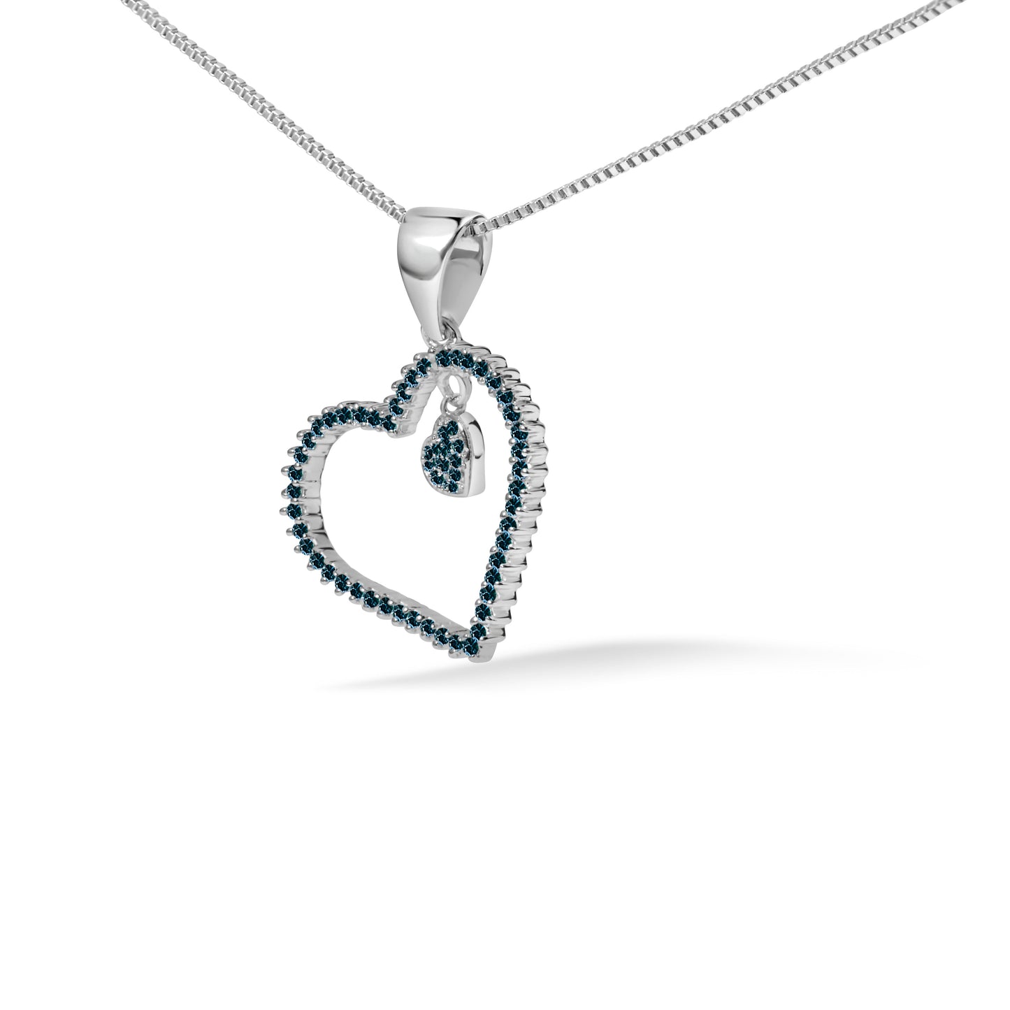 925 Sterling Silver 1/3ct TDW Blue Treated Diamond Heart Pendant Necklace