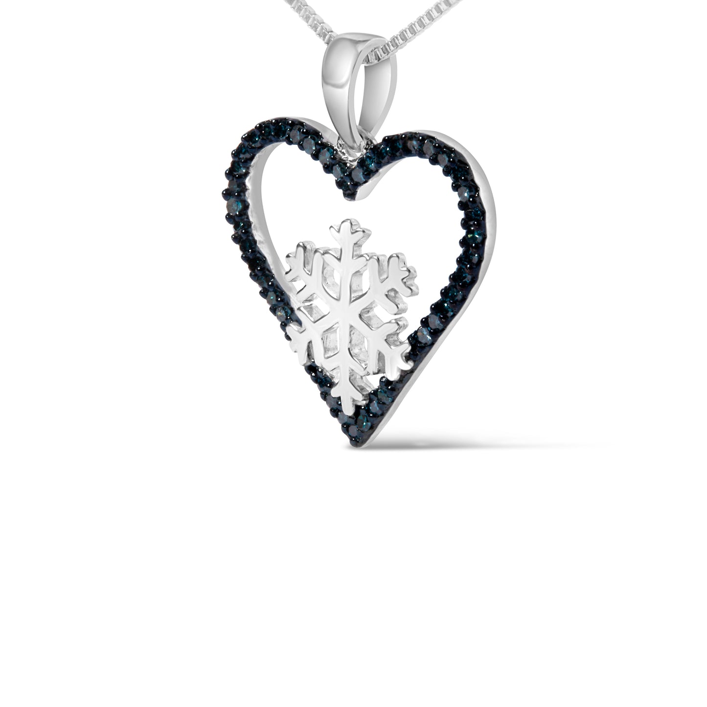 925 Sterling Silver 1/10ct TDW Blue Treated Diamond Heart Pendant Necklace