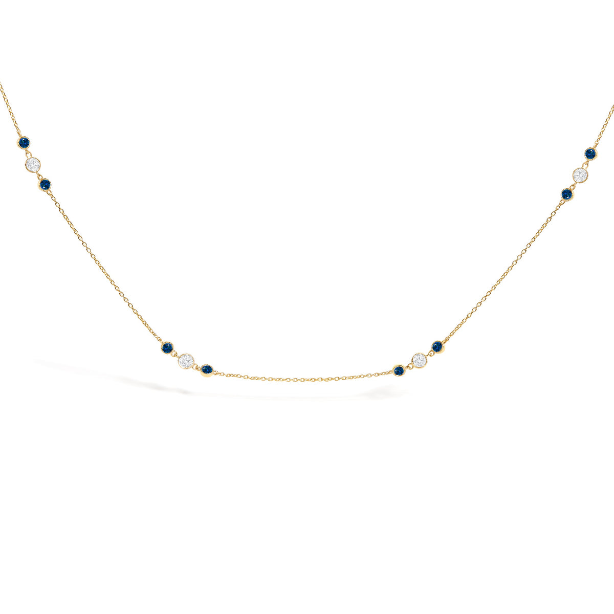 14K Yellow Gold Sapphire and 1/2 Cttw Diamond Station Necklace