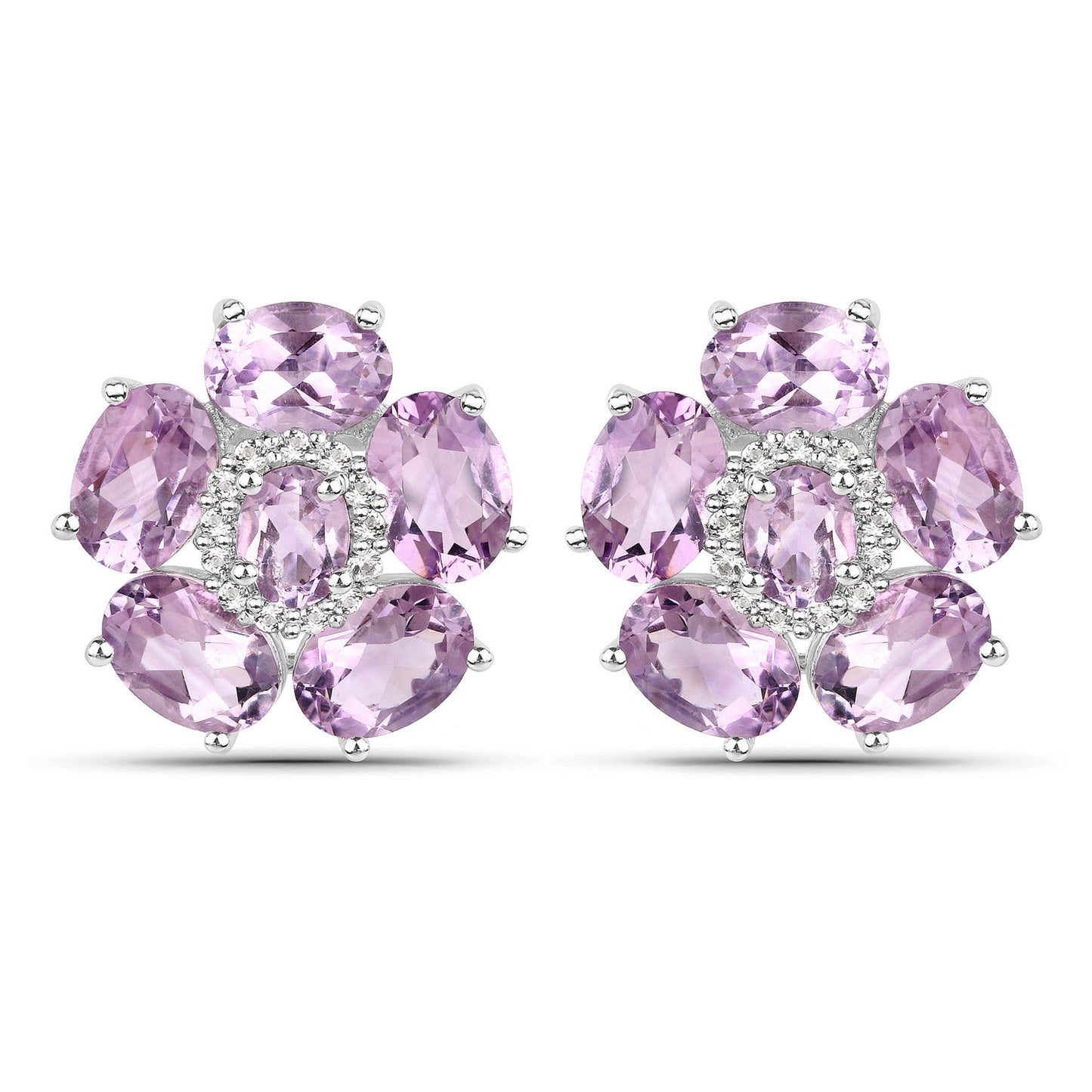 18K White Gold Plated 7.74 Carat Genuine Pink Amethyst and White Topaz .925 Sterling Silver Earrings