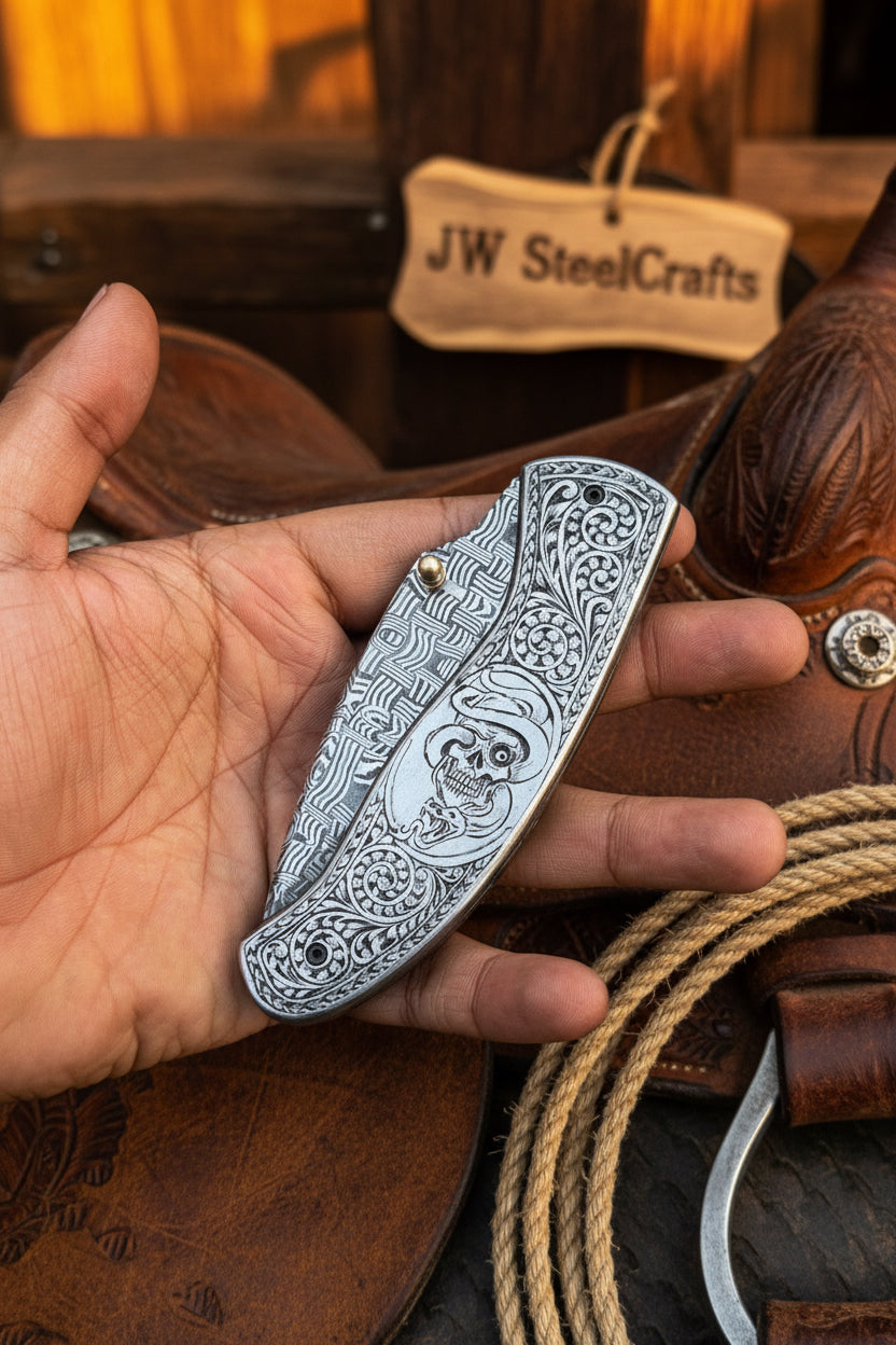 Obsidian Mosaic Folder Knife 8" Handmade Damascus Liner Lock