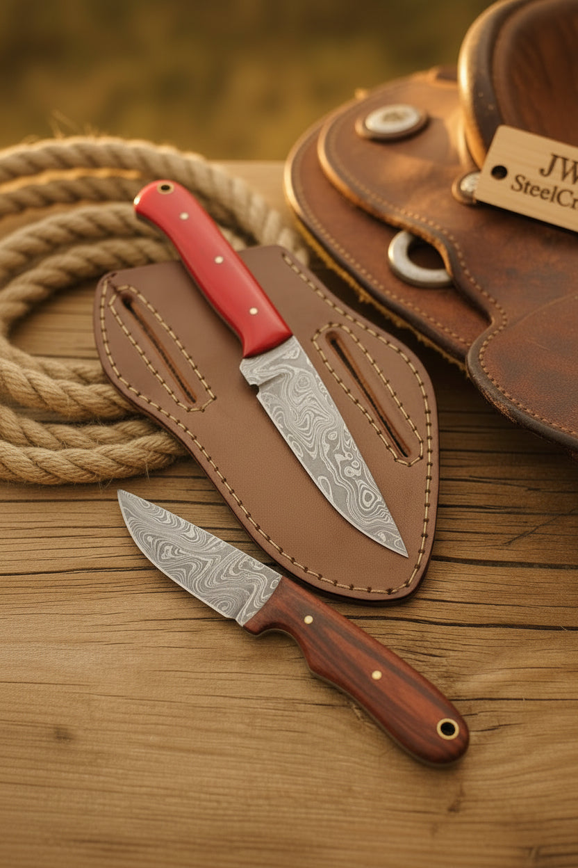 Ember Ridge Damascus Duo Set 9" Handmade Matching Set of 2