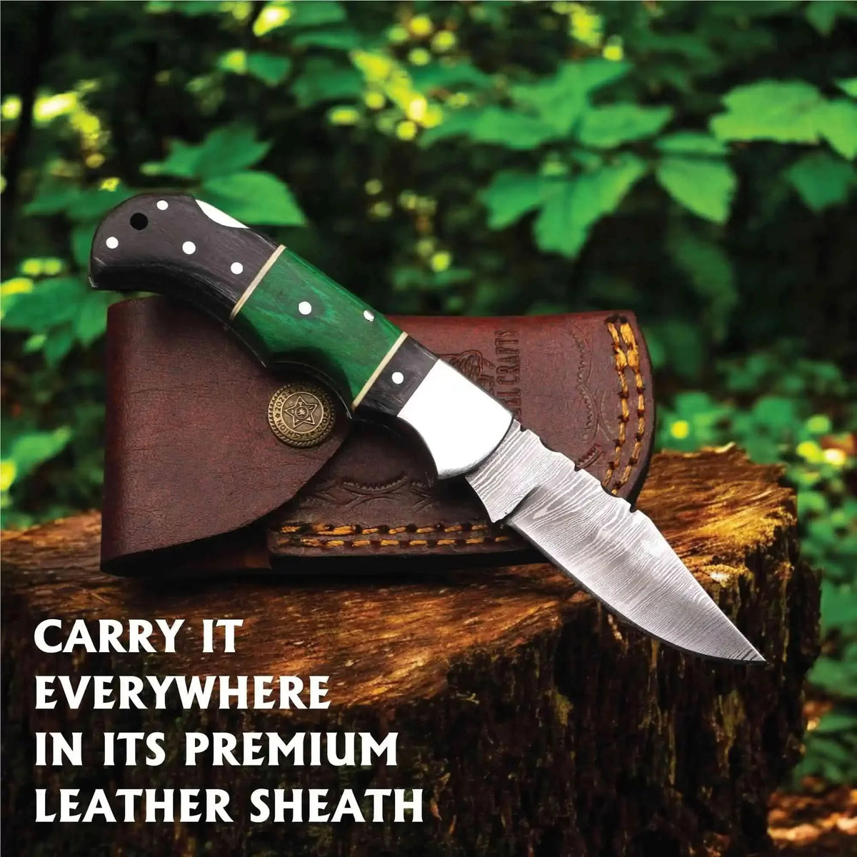 Hand-Forged Cedar Trail Damascus Folding Knife with Pakka Wood Handle
