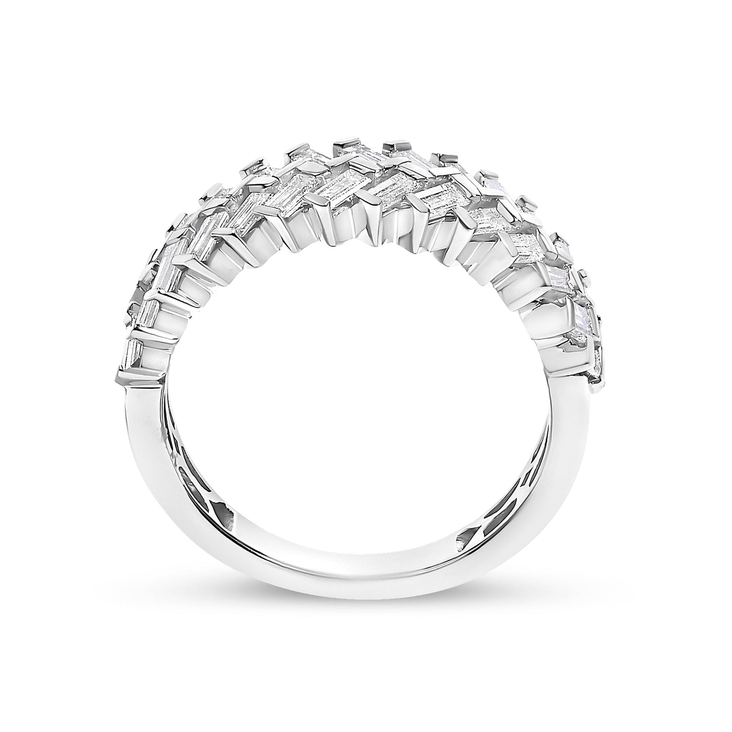 14K White Gold 7/8 Cttw Lab Grown Baguette Weave Design Band Ring