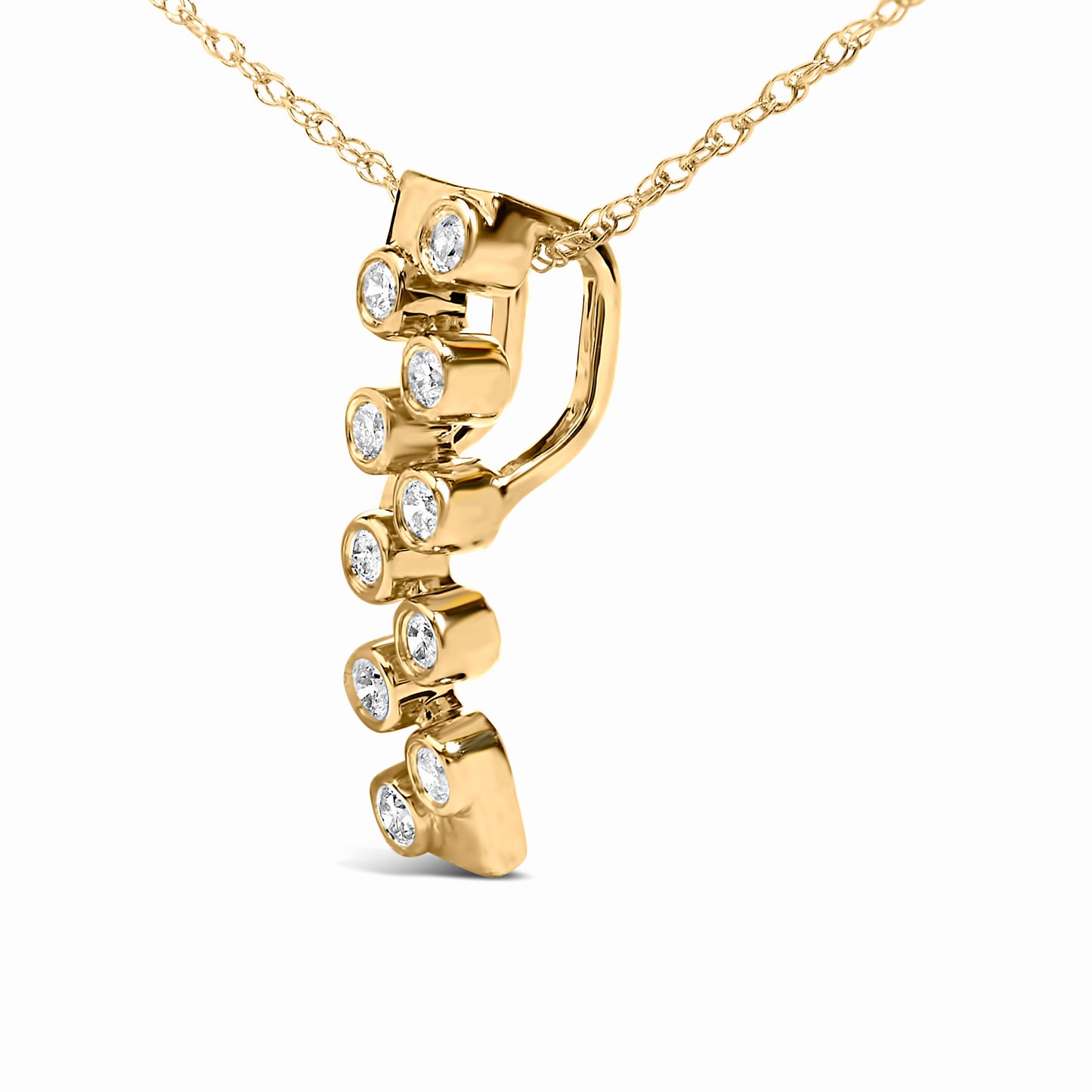 14K Yellow Gold Bezel Set 1/7 Cttw Diamond Vertical Bar Pendant Necklace