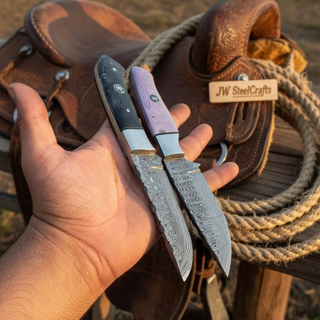 Patriot Ridge Skinner Knife 8" Premium Damascus with Blue Resin Handle