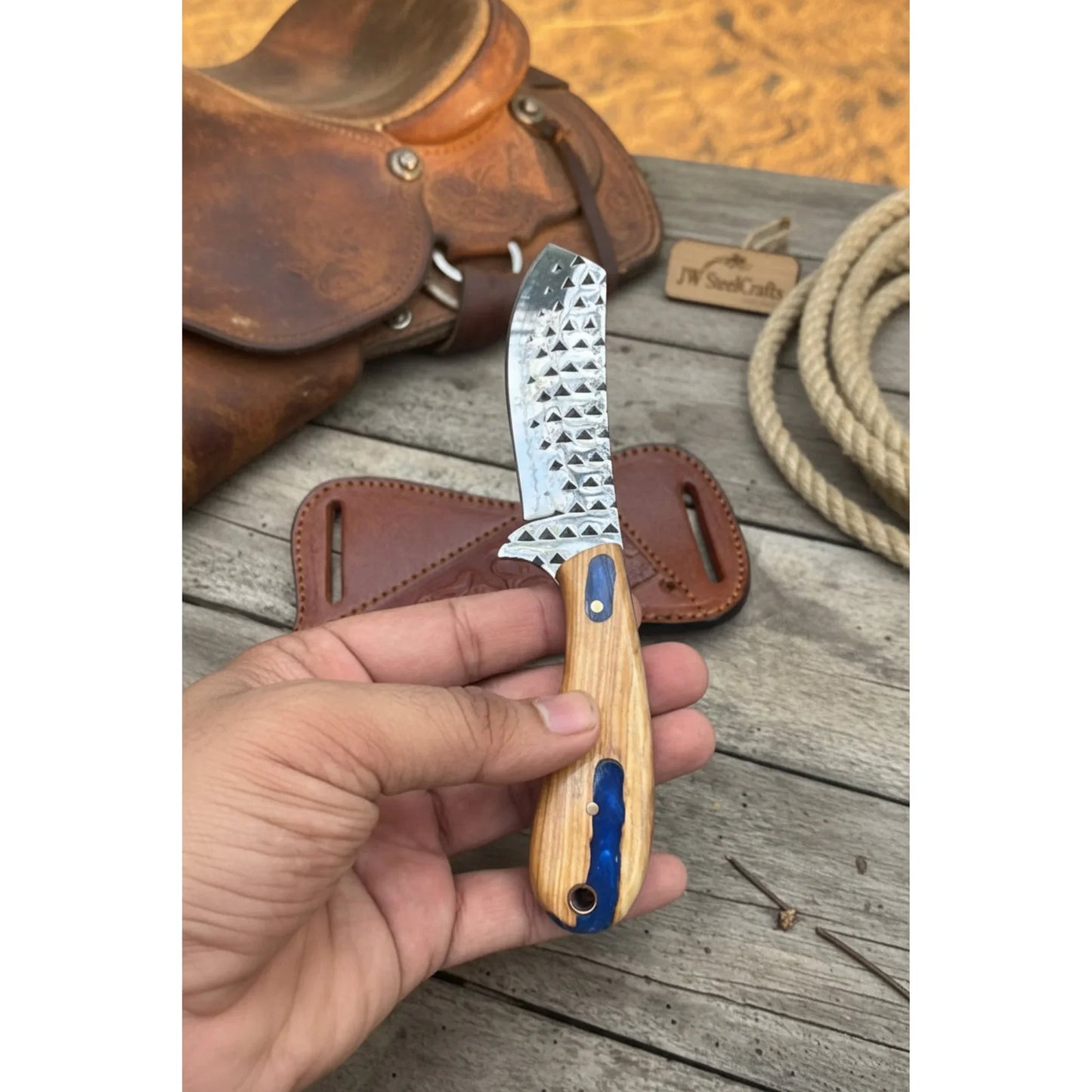 Timberline Damascus Skinner Knife 8" Handmade Wood Handle Damascus Blade