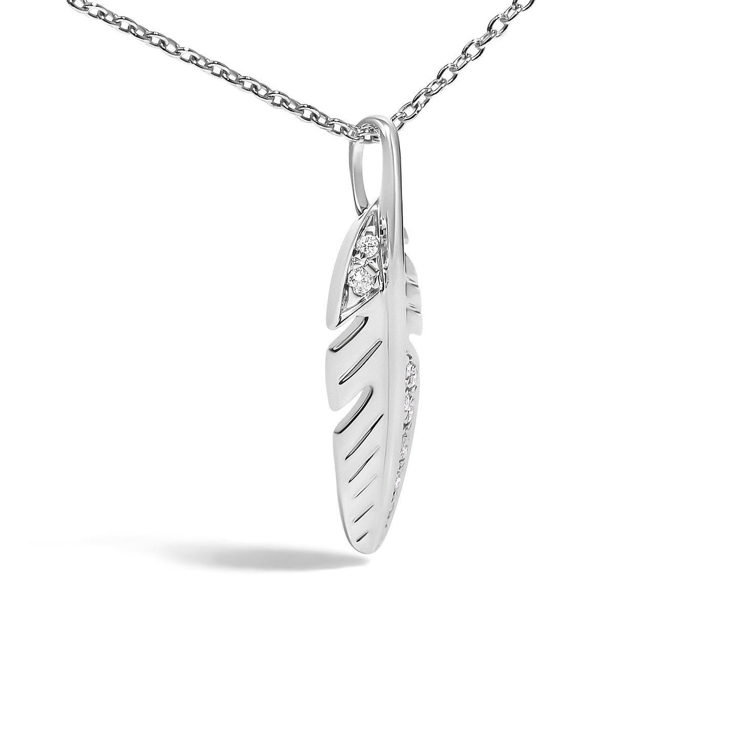 14K White Gold Diamond Accent Feather Pendant Necklace