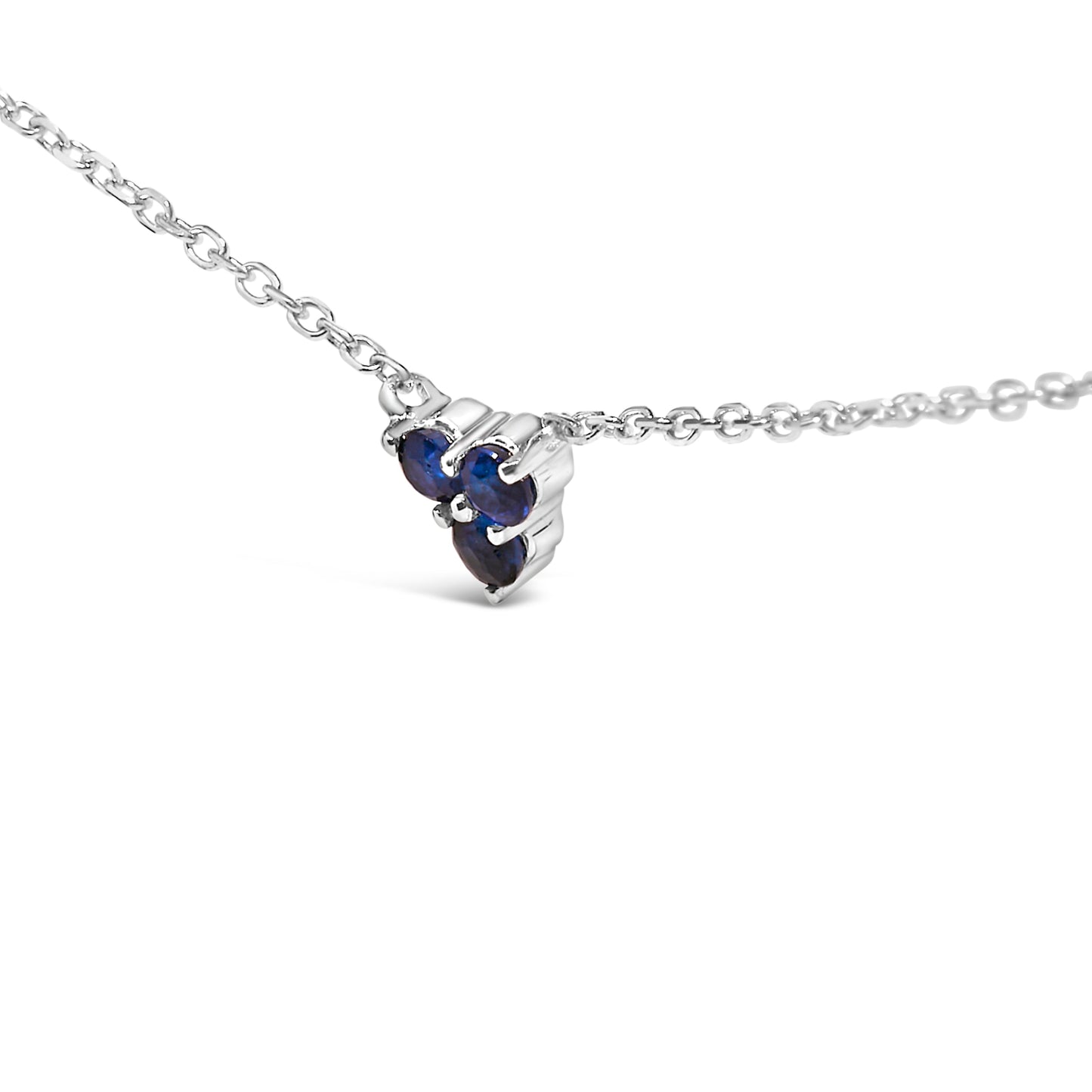 14K White Gold 1/5 Cttw Diamond and Sapphire Trio Cluster Station Necklace