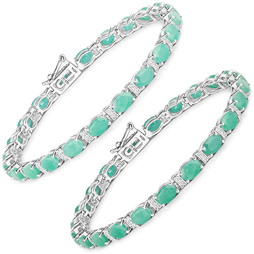 10.47 Carat Genuine Emerald and White Topaz .925 Sterling Silver Bracelet