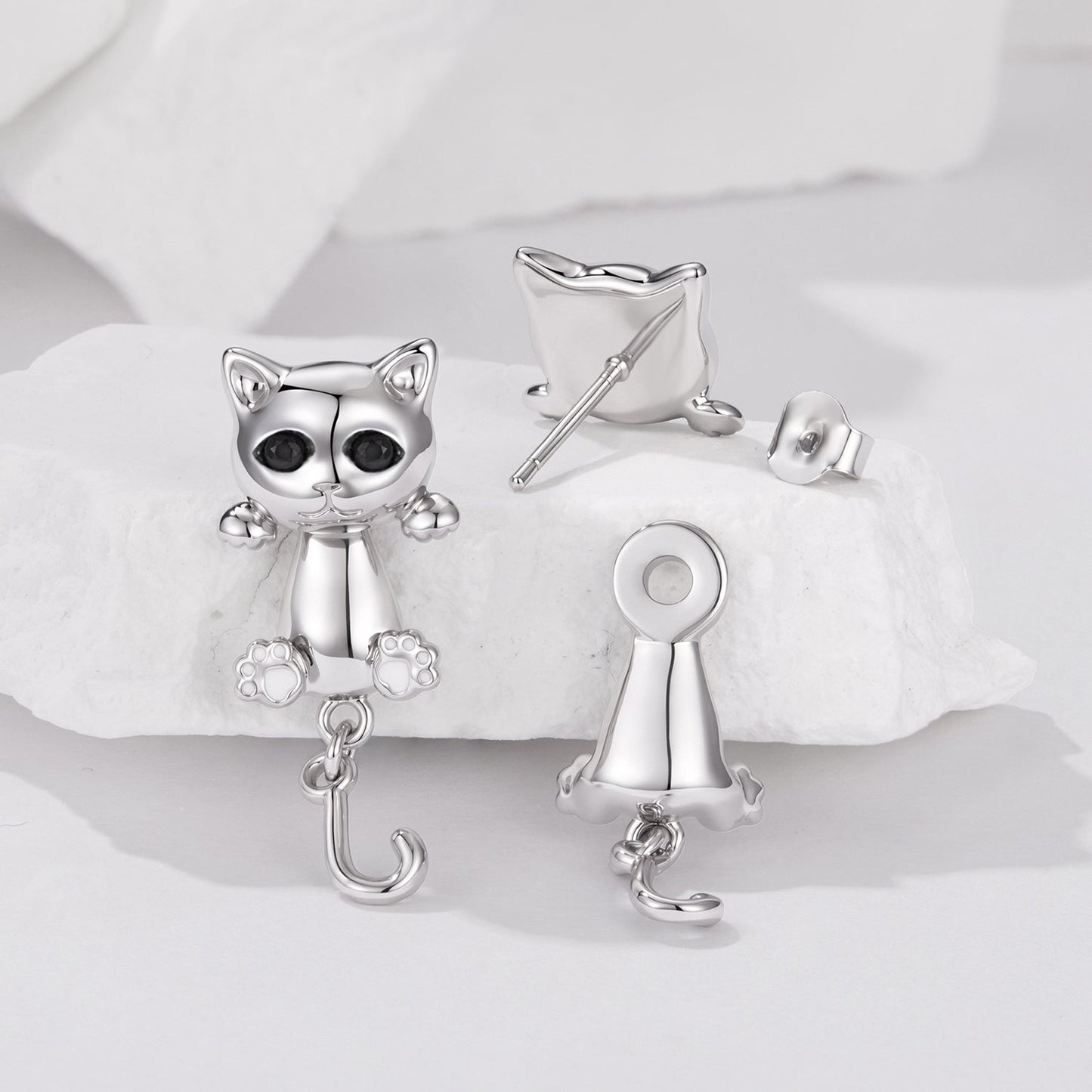 Brass & S925 Silver Earrings | 2.8*1.1cm | White Gold Plated with Pavé Setting CZ for Women