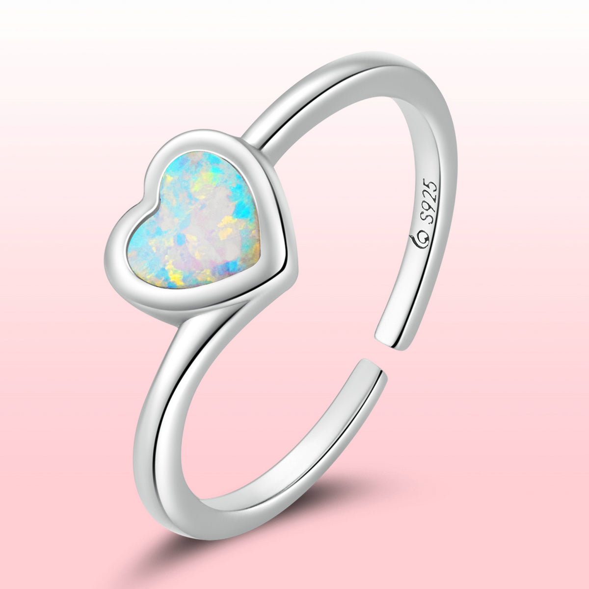 925 Sterling Silver Translucent Opal Oxidized Silver Ring for Women
