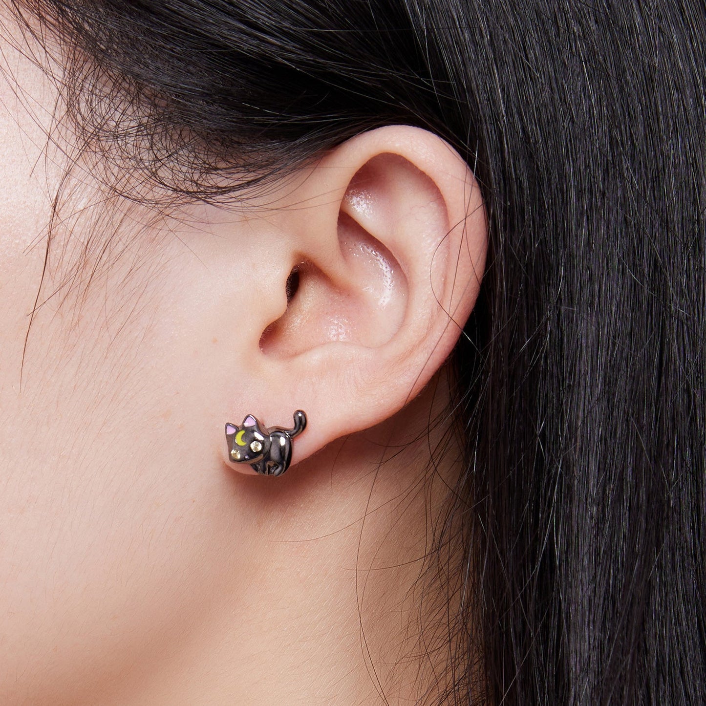 925 Sterling Silver Black Gold Plated Enamel CZ Earrings Size 10*14mm for Women