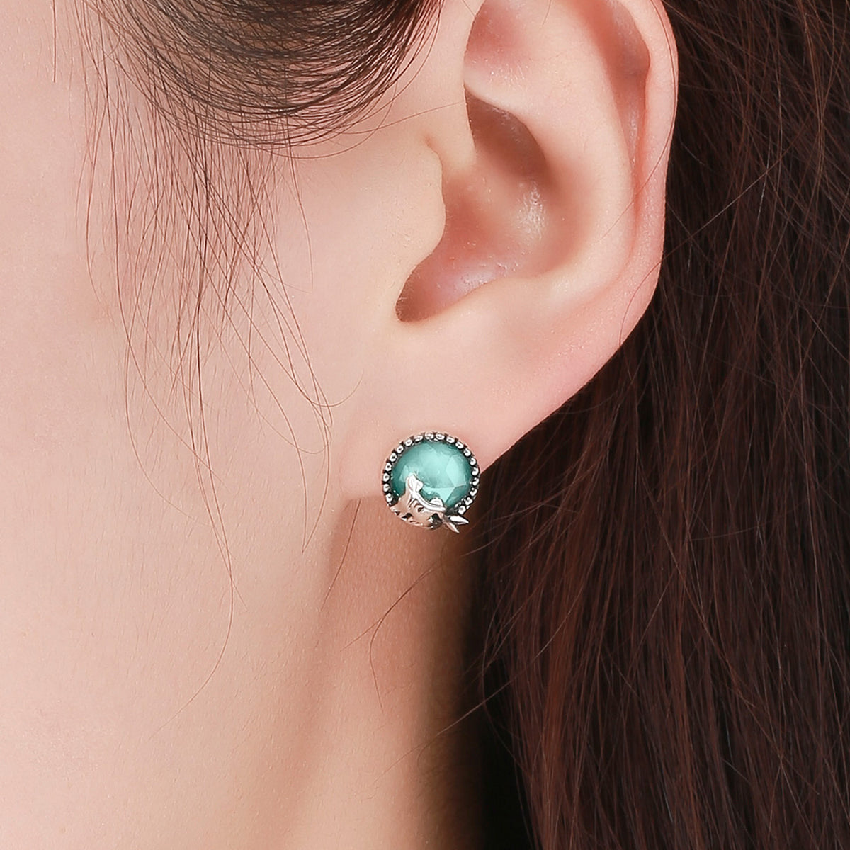 S925 Oxidized Silver Transparent Glass Earrings for Women