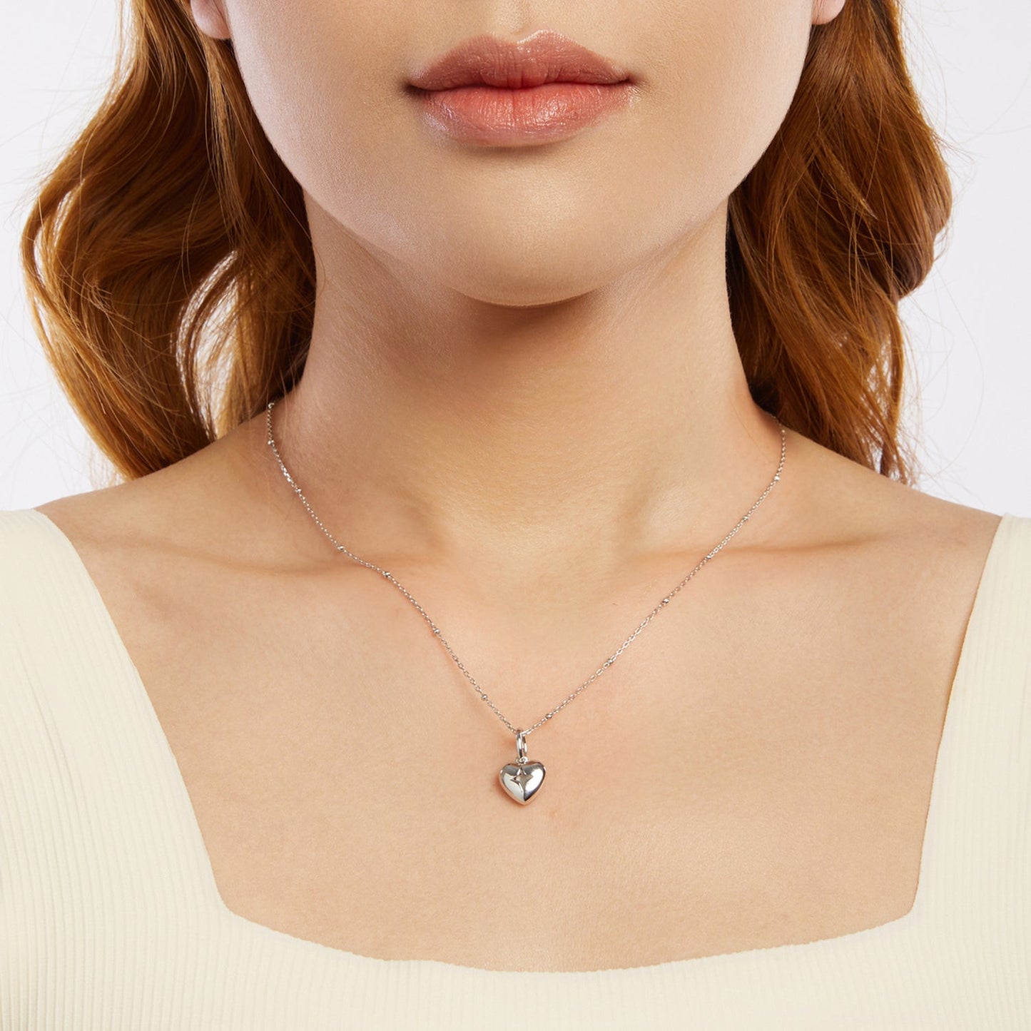 925 Sterling Silver Plated White Gold Necklace 40+5cm with 1.8*1.0cm Pendant for Women