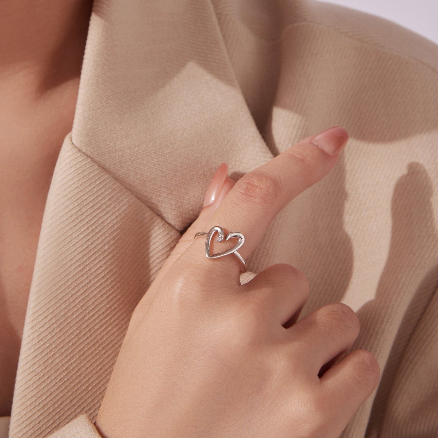 925 Sterling Silver Oxidized Silver Heart Ring for Women