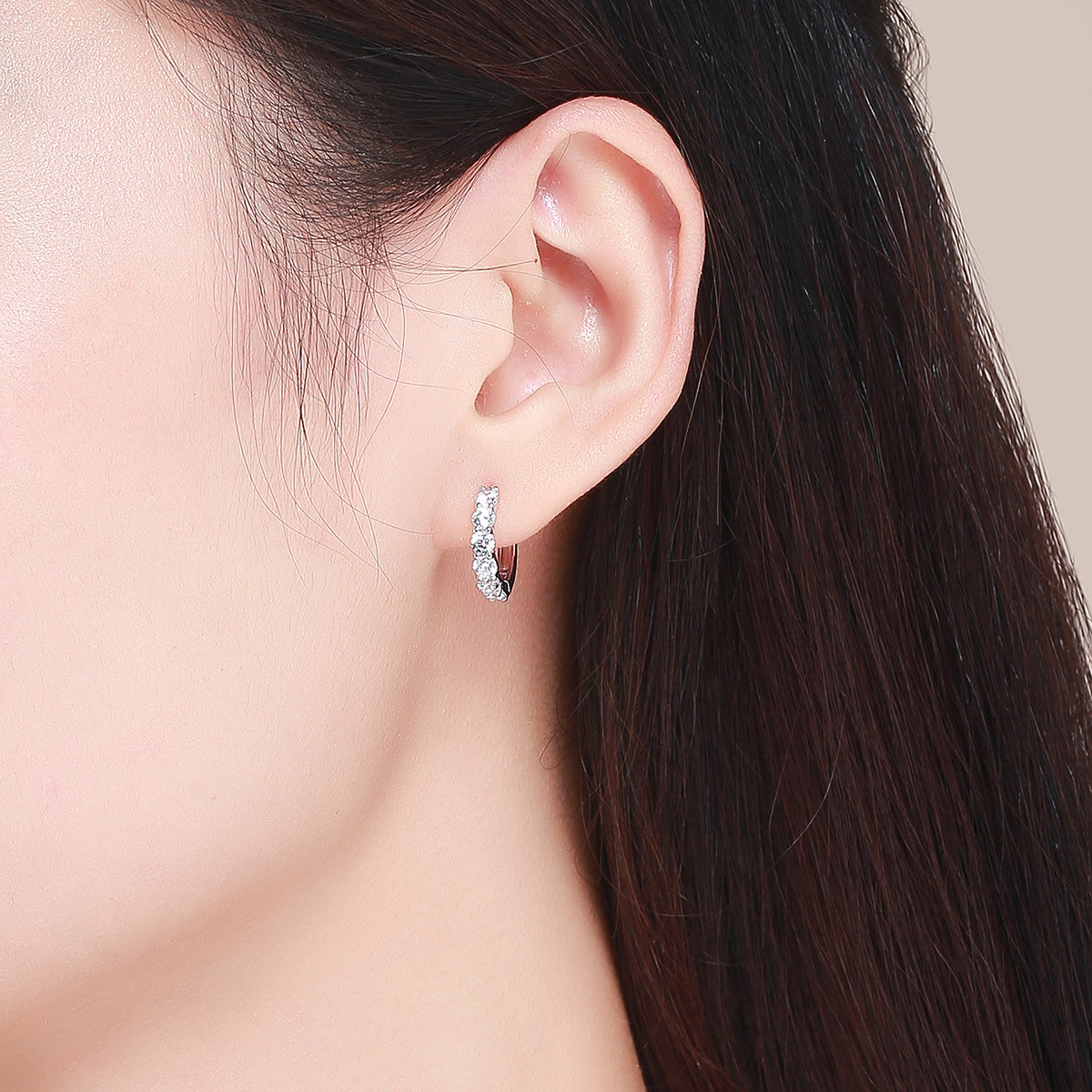 925 Sterling Silver Earrings with Pavé CZ in Platinum Plating, 1.6 x 0.3 cm for Women