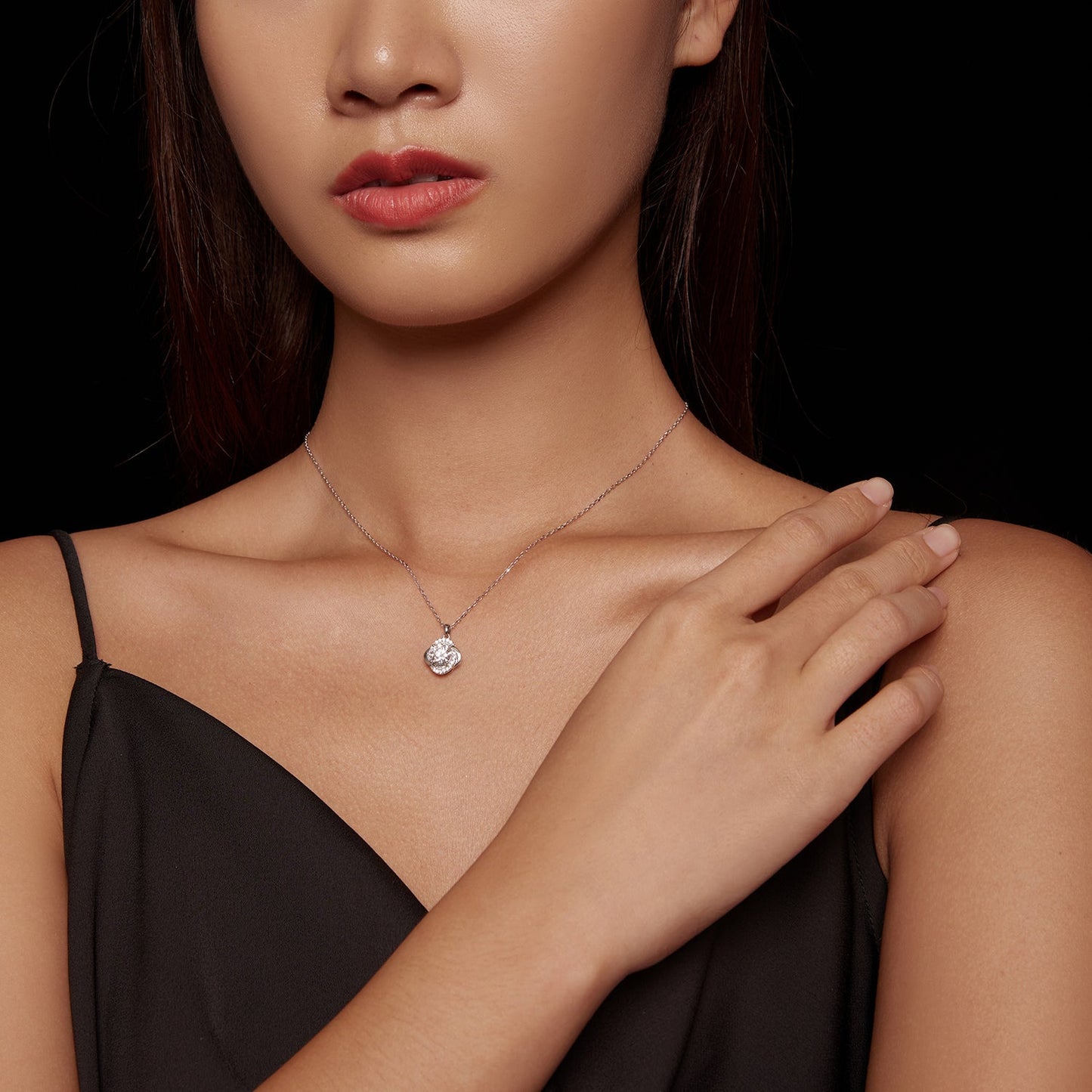 925 Sterling Silver Moissanite Pendant Necklace for Women, 39+5cm, Platinum Plated